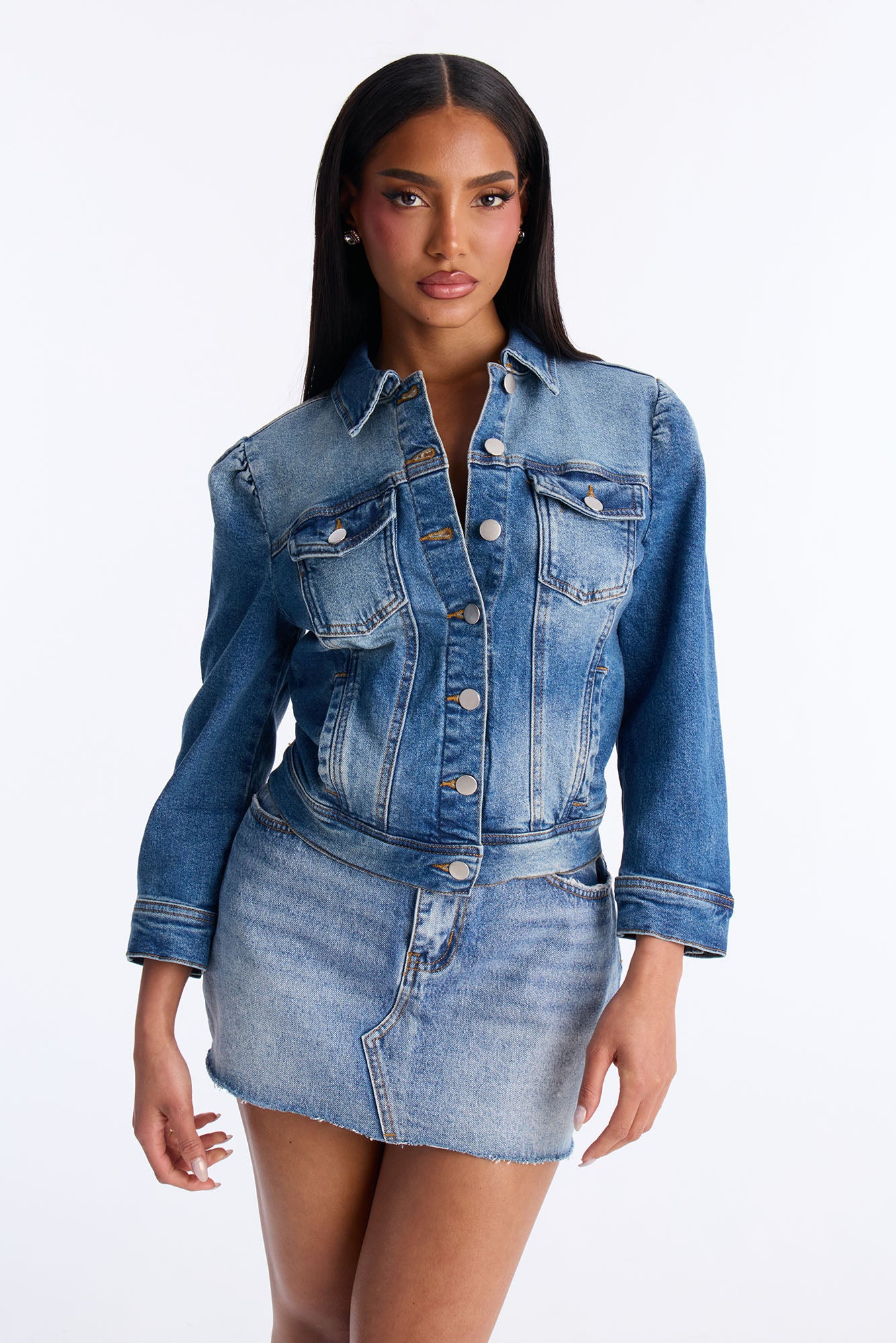 Princessa Puff Sleeve Denim Jacket - Medium Wash