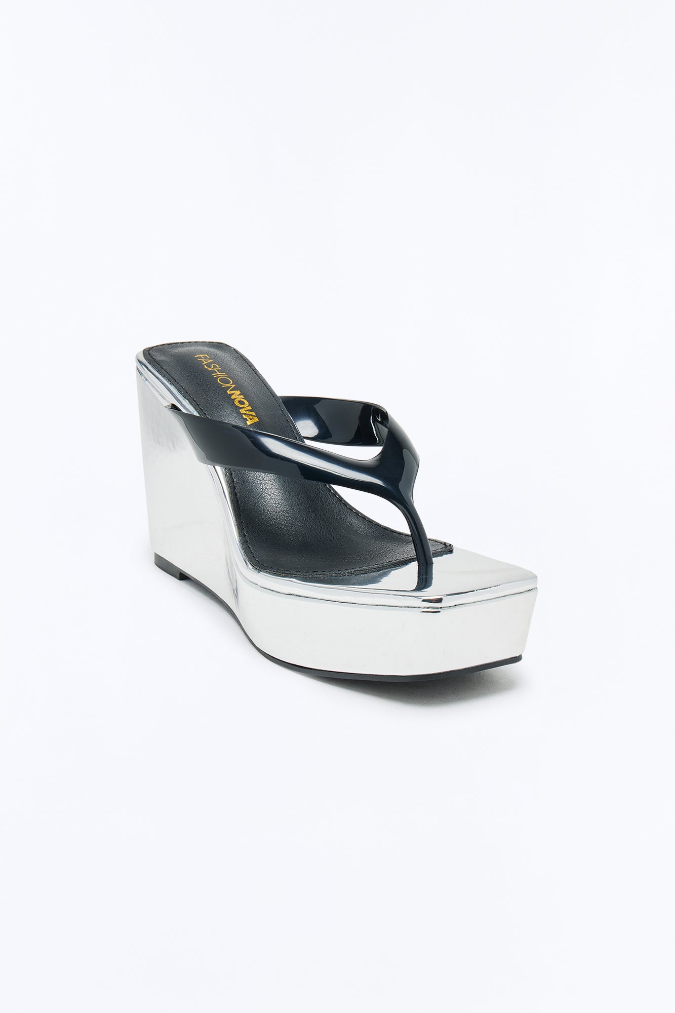 Kynn Patent Platform Thong Wedges - Black
