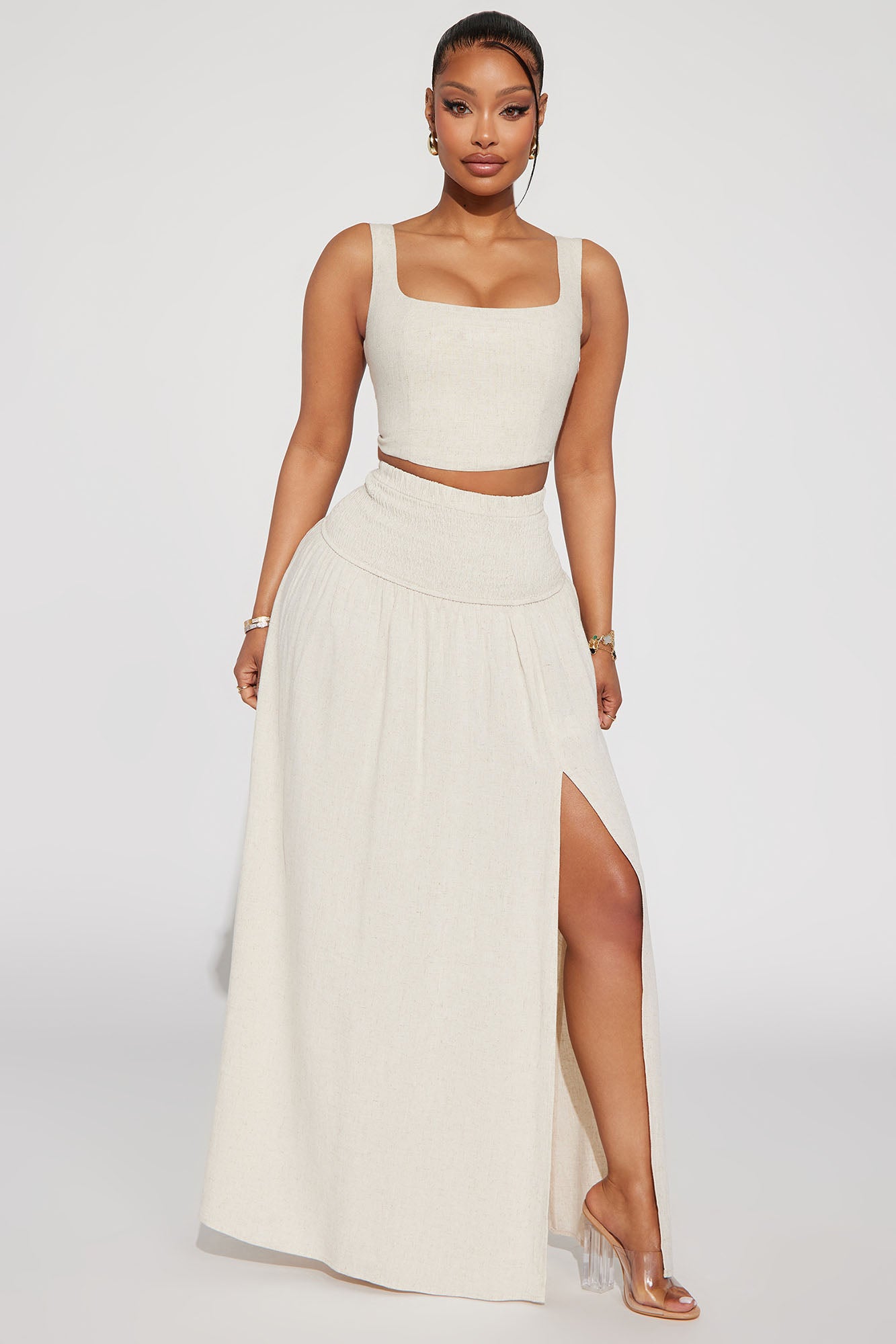 Layla Linen Maxi Skirt - Tan