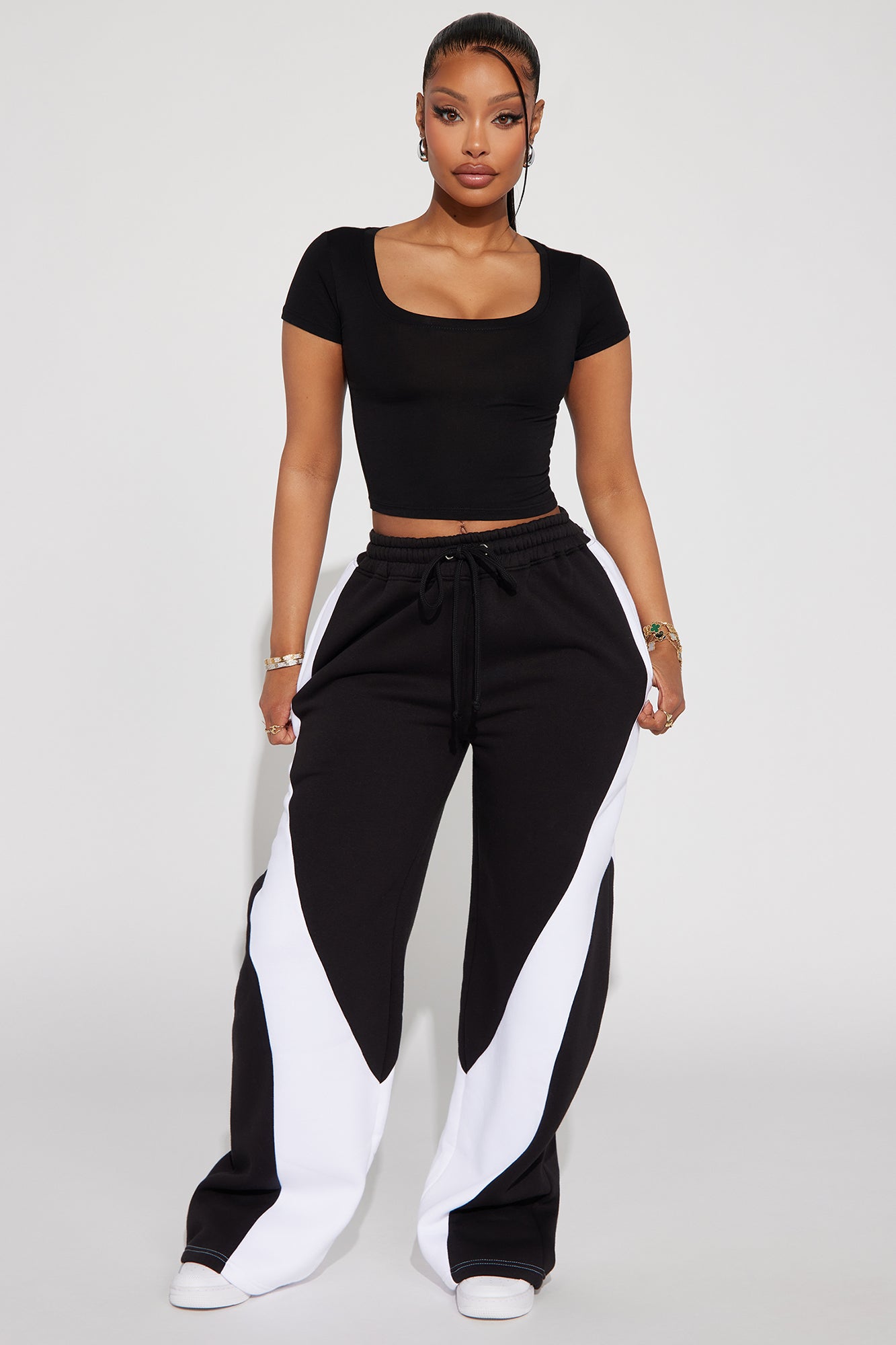 Fast Track Fleece Wide Leg Pant - Black/White