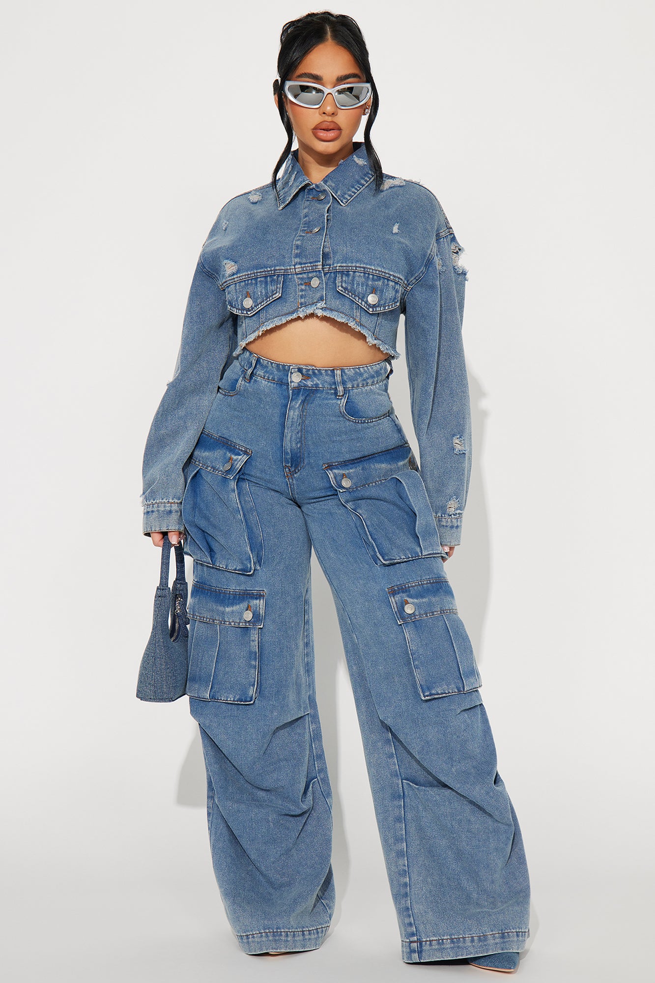 Just Between Us Denim Pant Set - Blue