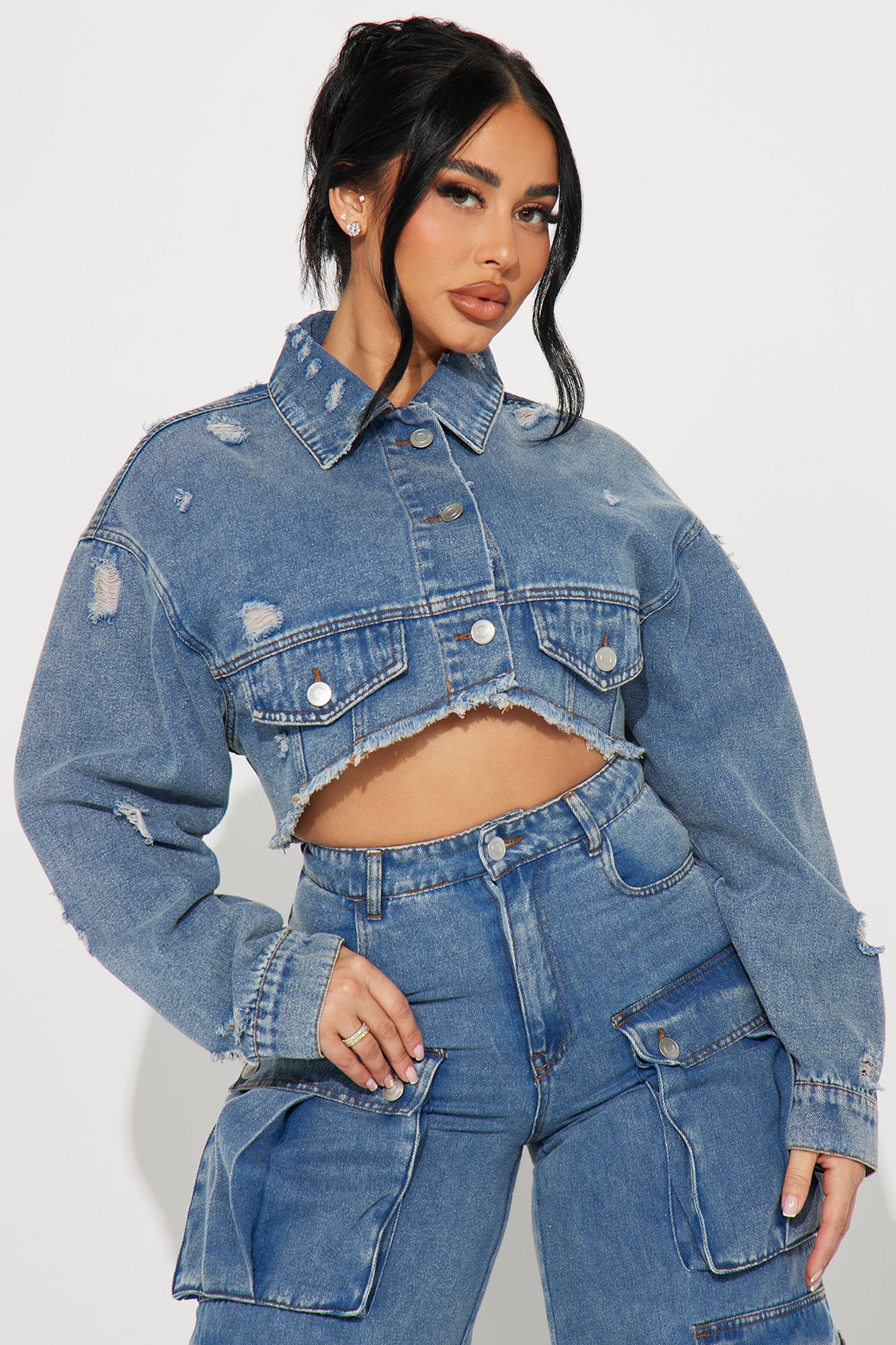 Just Between Us Denim Pant Set - Blue
