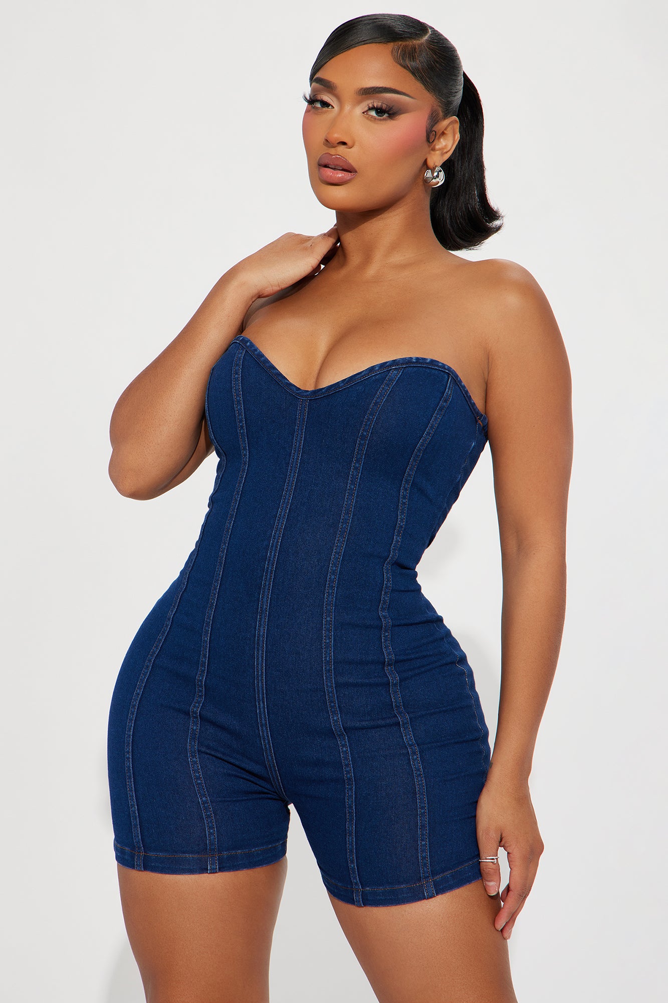 Catch Me Outside Denim Romper - Dark Wash