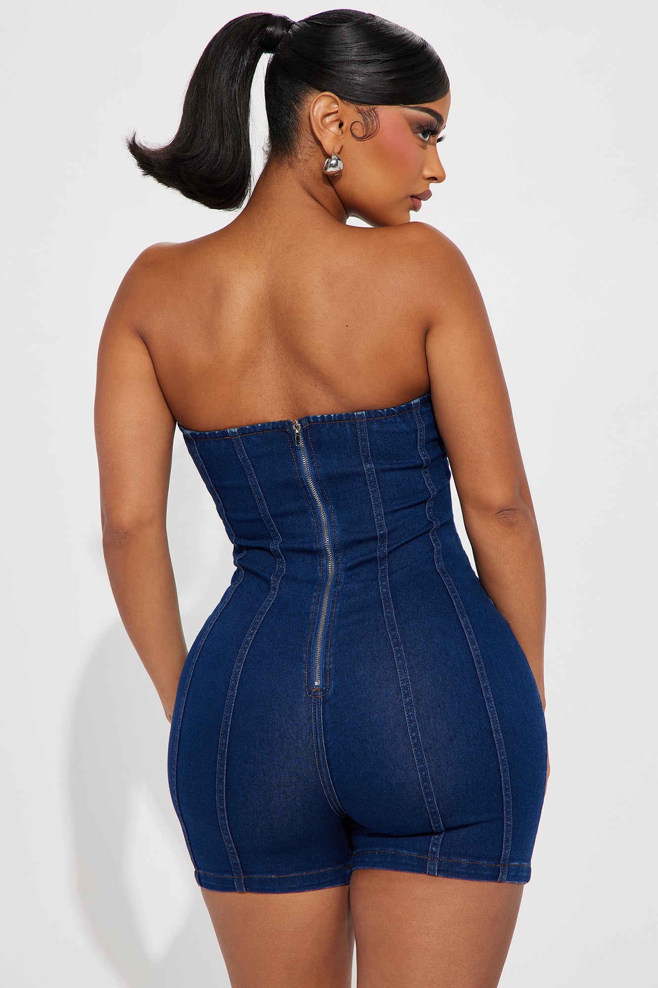 Catch Me Outside Denim Romper - Dark Wash