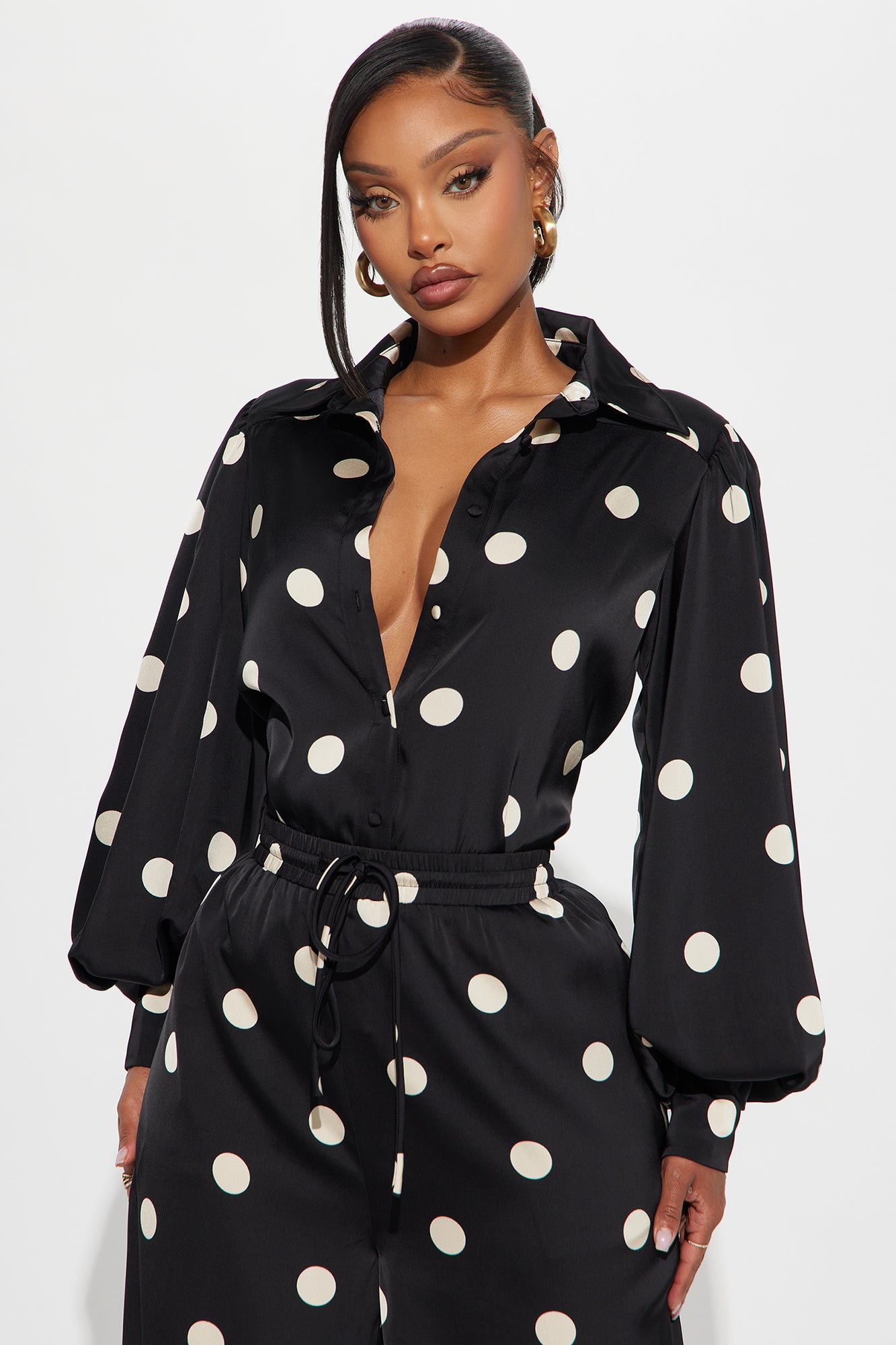 Chloe Satin Pant Set - Black/White