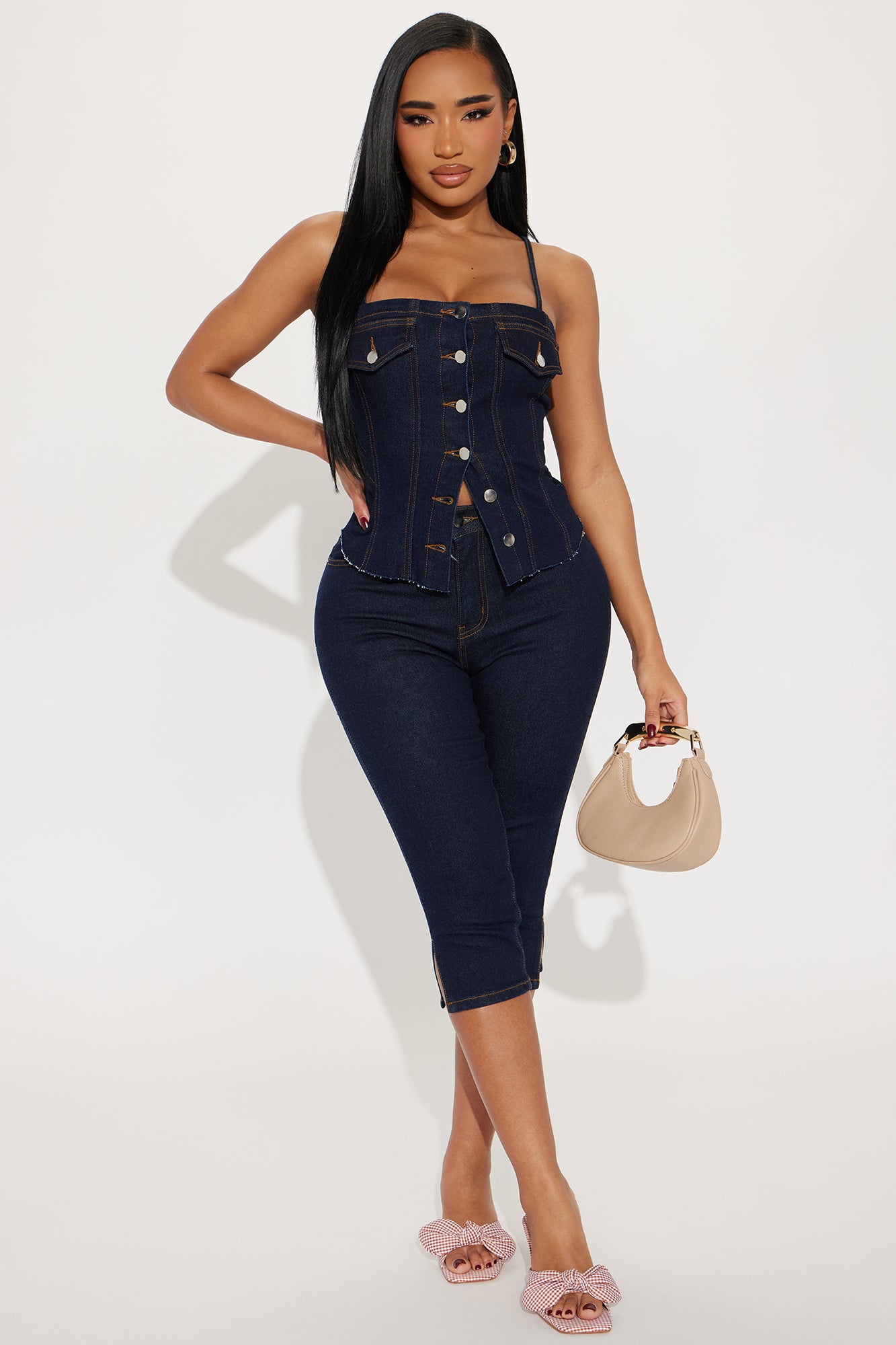 Nora Denim Capri Set - Dark Wash