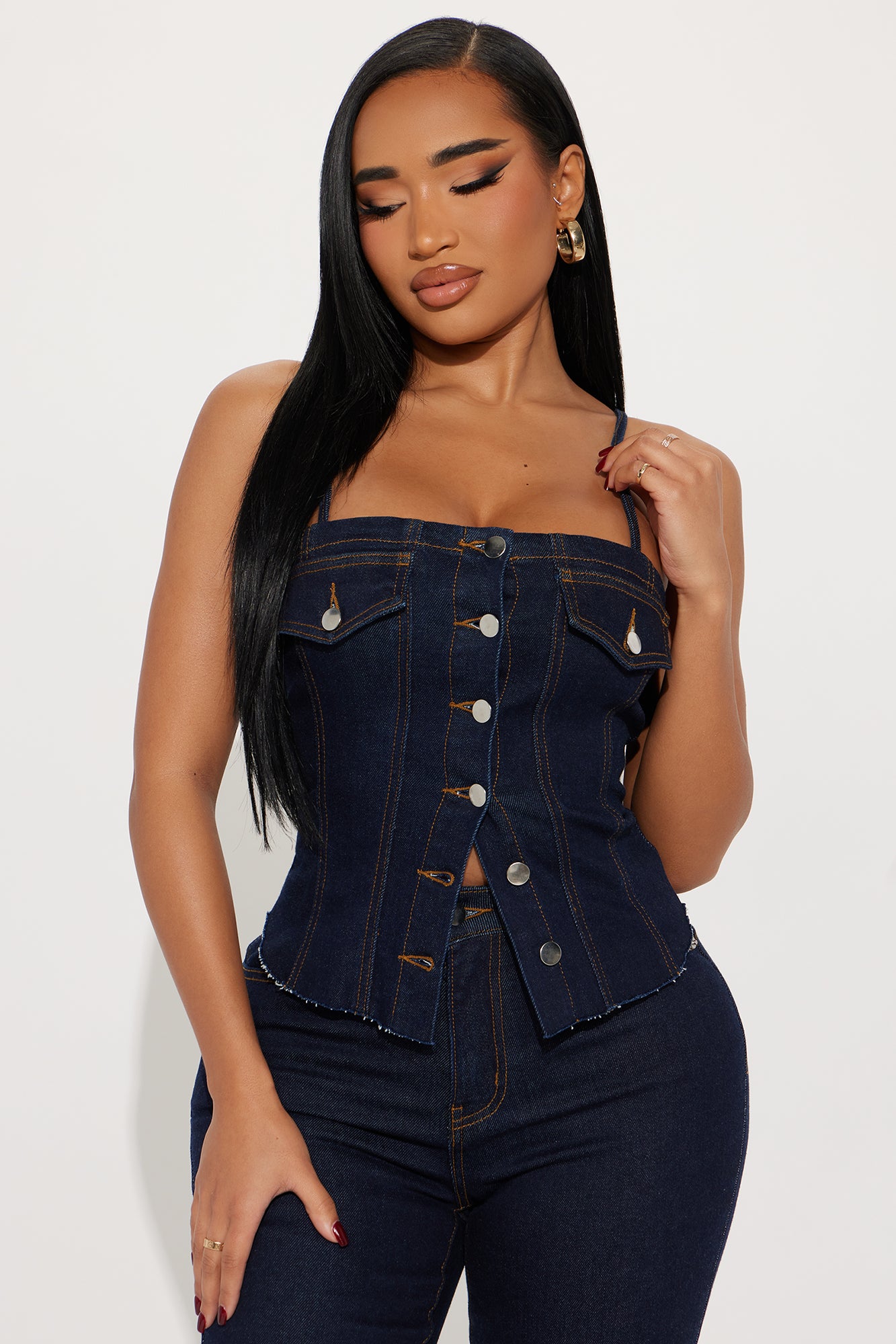Nora Denim Capri Set - Dark Wash