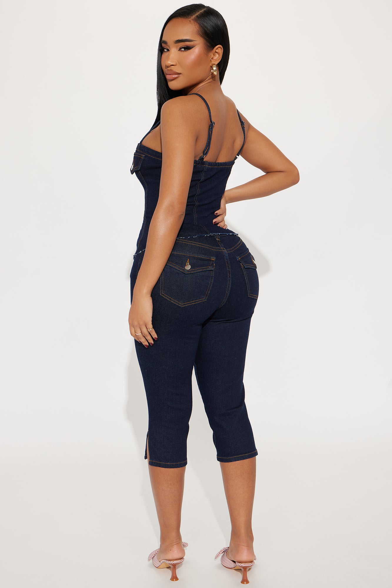 Nora Denim Capri Set - Dark Wash