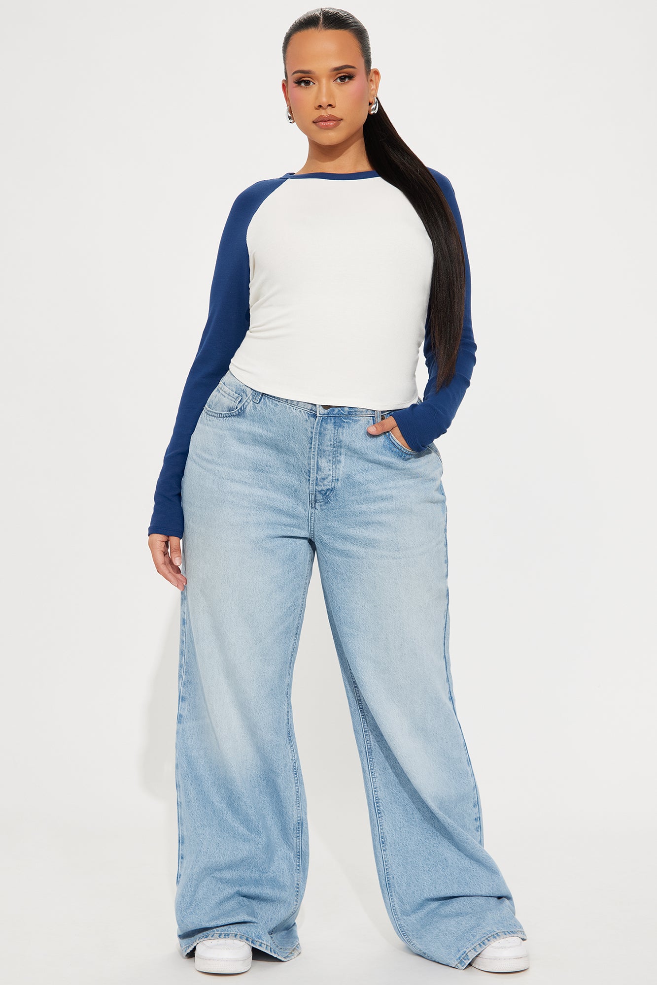 Kendra Raglan Top - Navy/combo