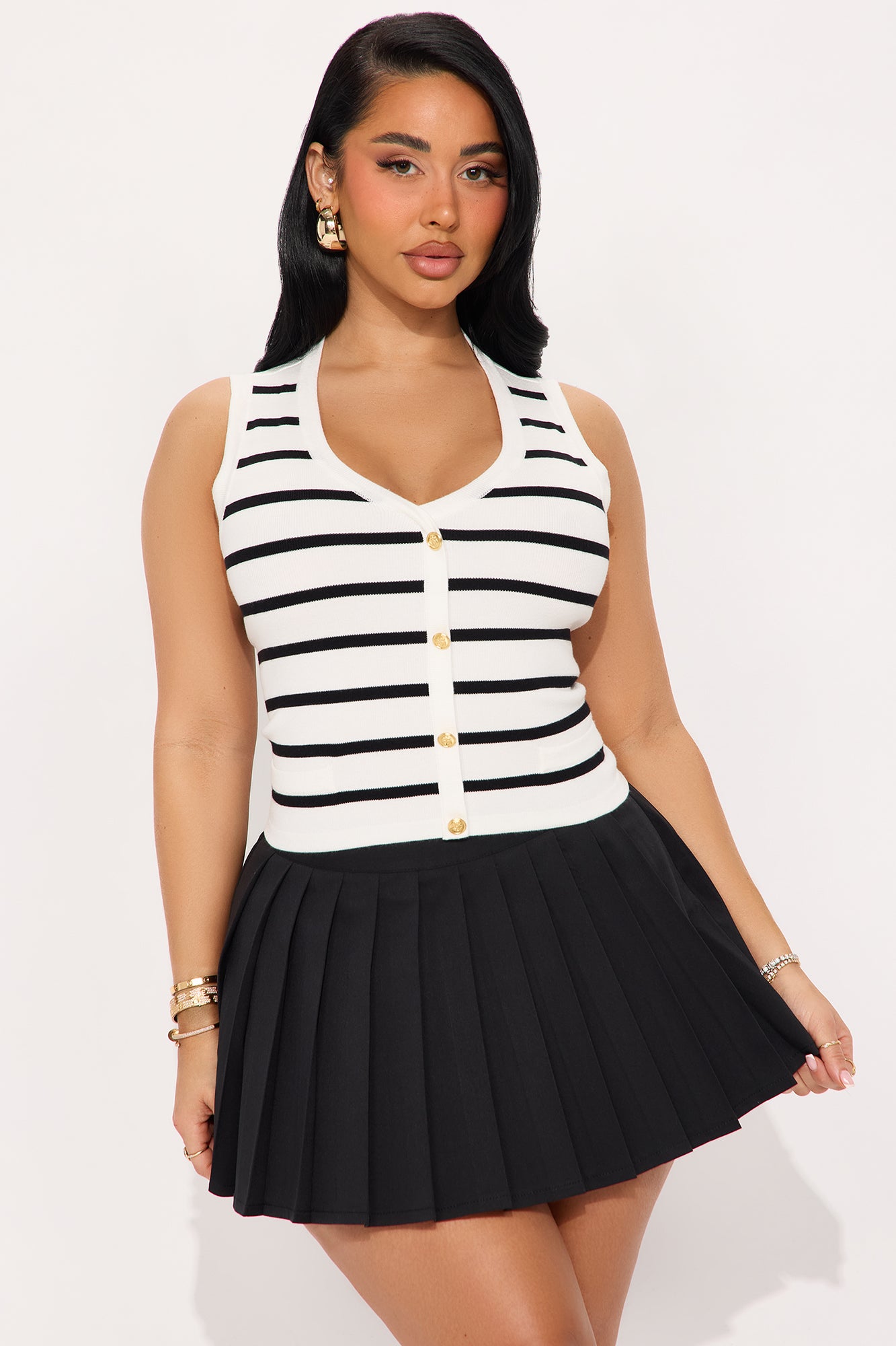 My True Passion Striped Sweater Vest - White/Black
