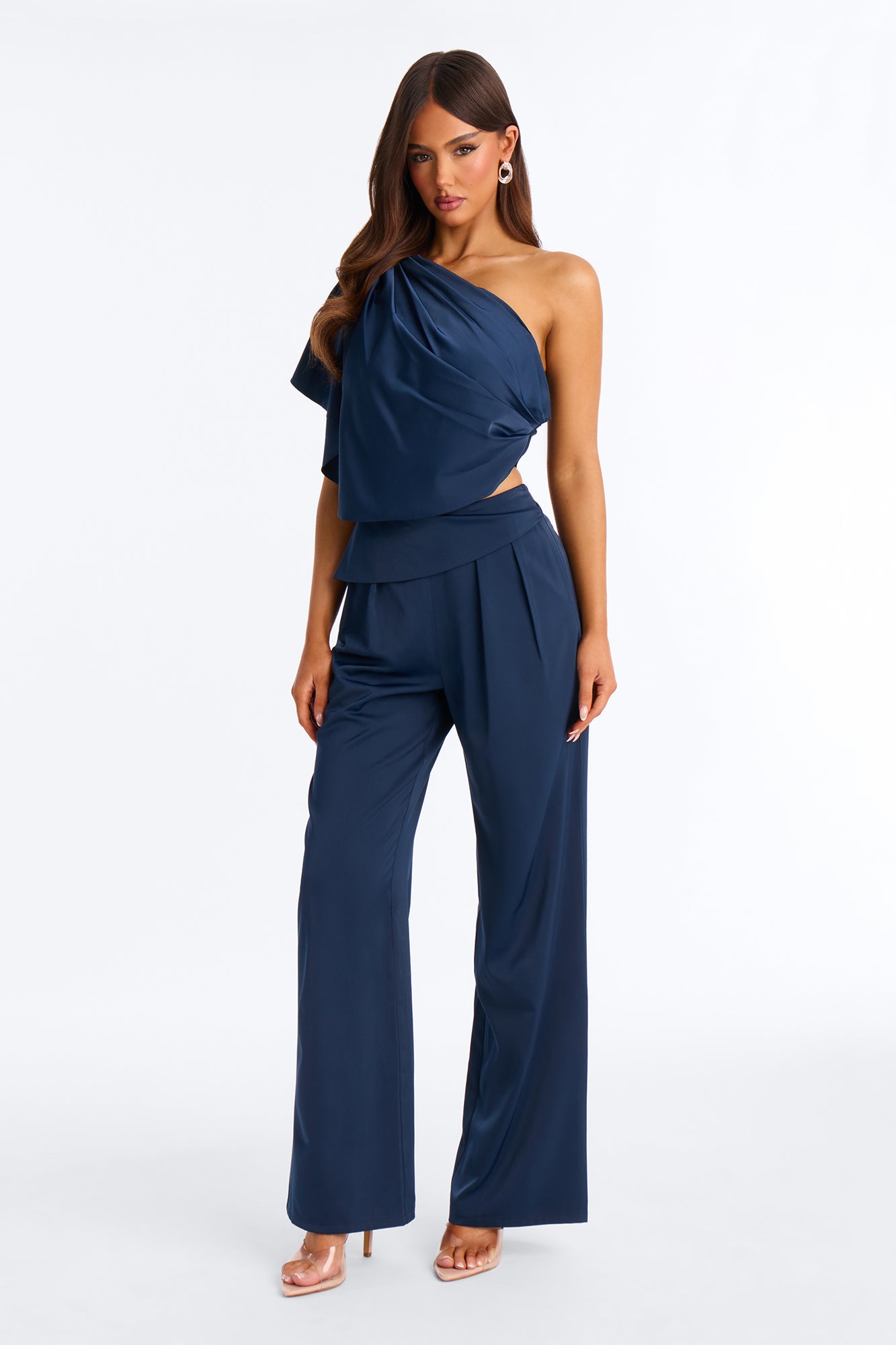 Georgine One Shoulder Pant Set - Navy
