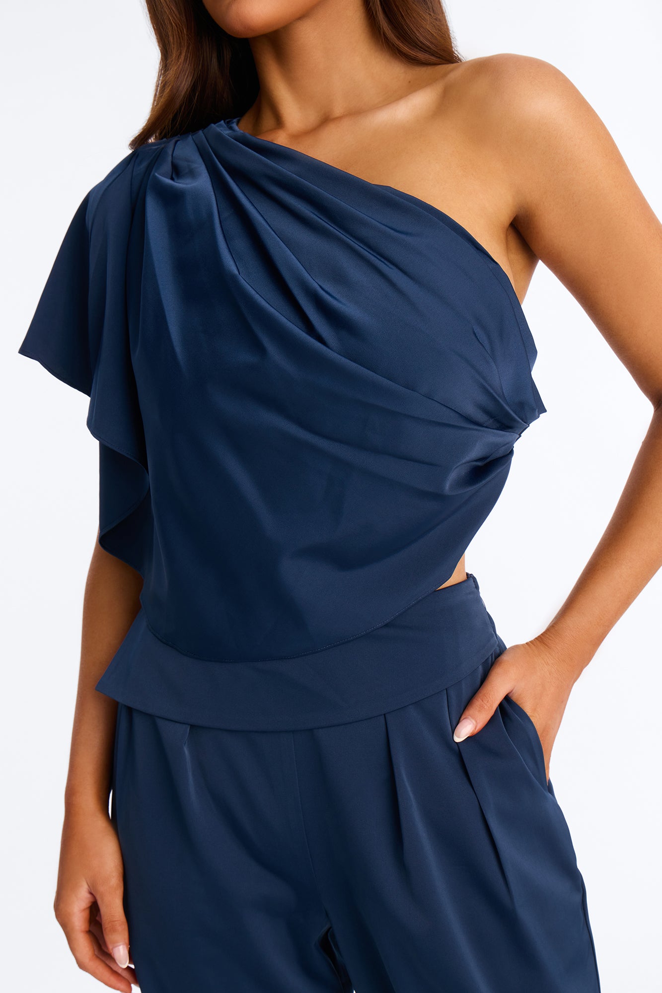 Georgine One Shoulder Pant Set - Navy