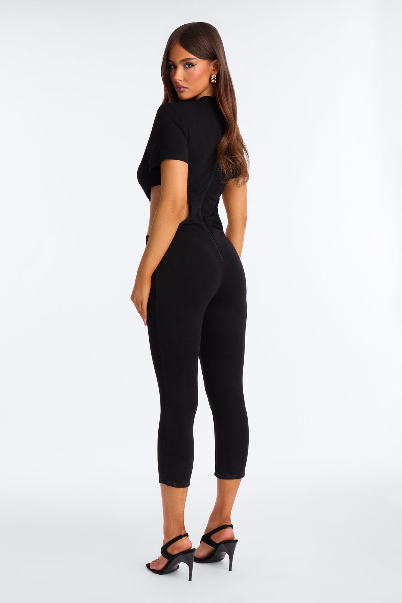 Melanie Cut Out Capri Catsuit - Black