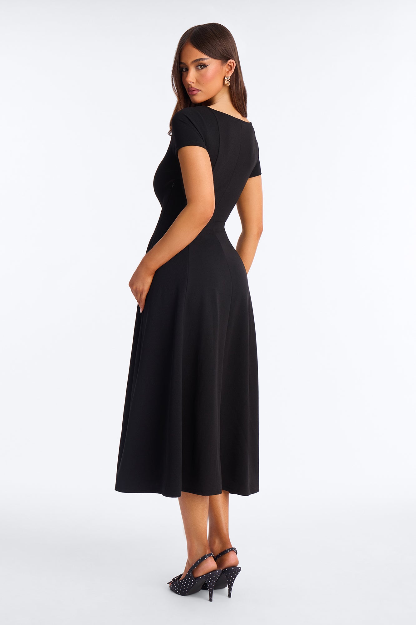 Honor Short Sleeve Midi Dress - Black