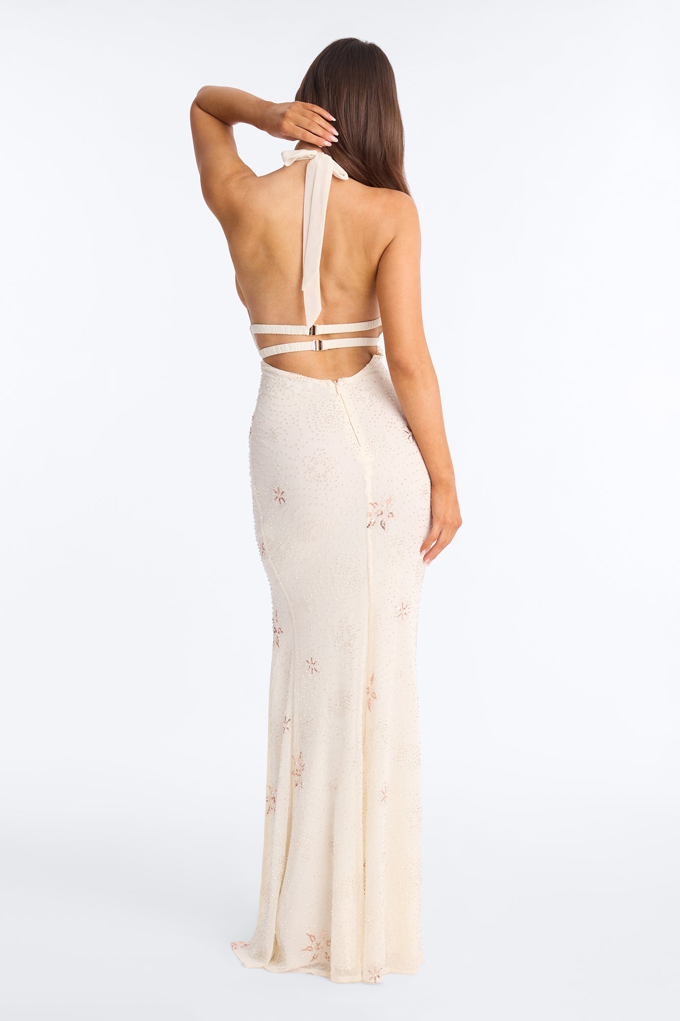 Odessa Beaded Mesh Gown - White