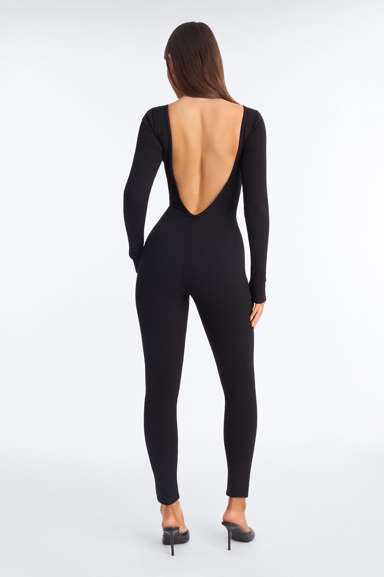 Lara Snatched Backless Skinny Jumpsuit - Black