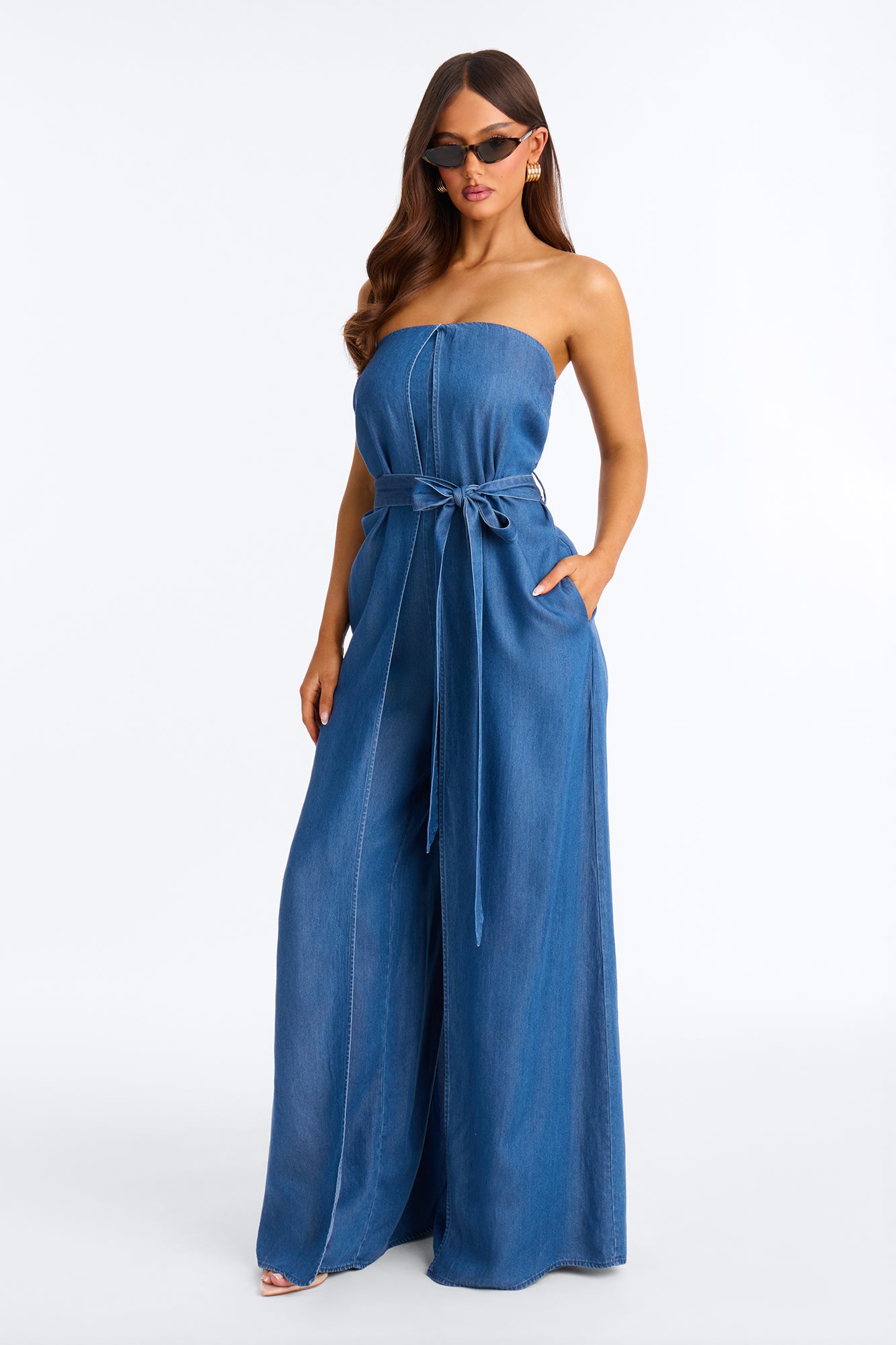 Shantelle Denim Draped Jumpsuit - Dark Wash