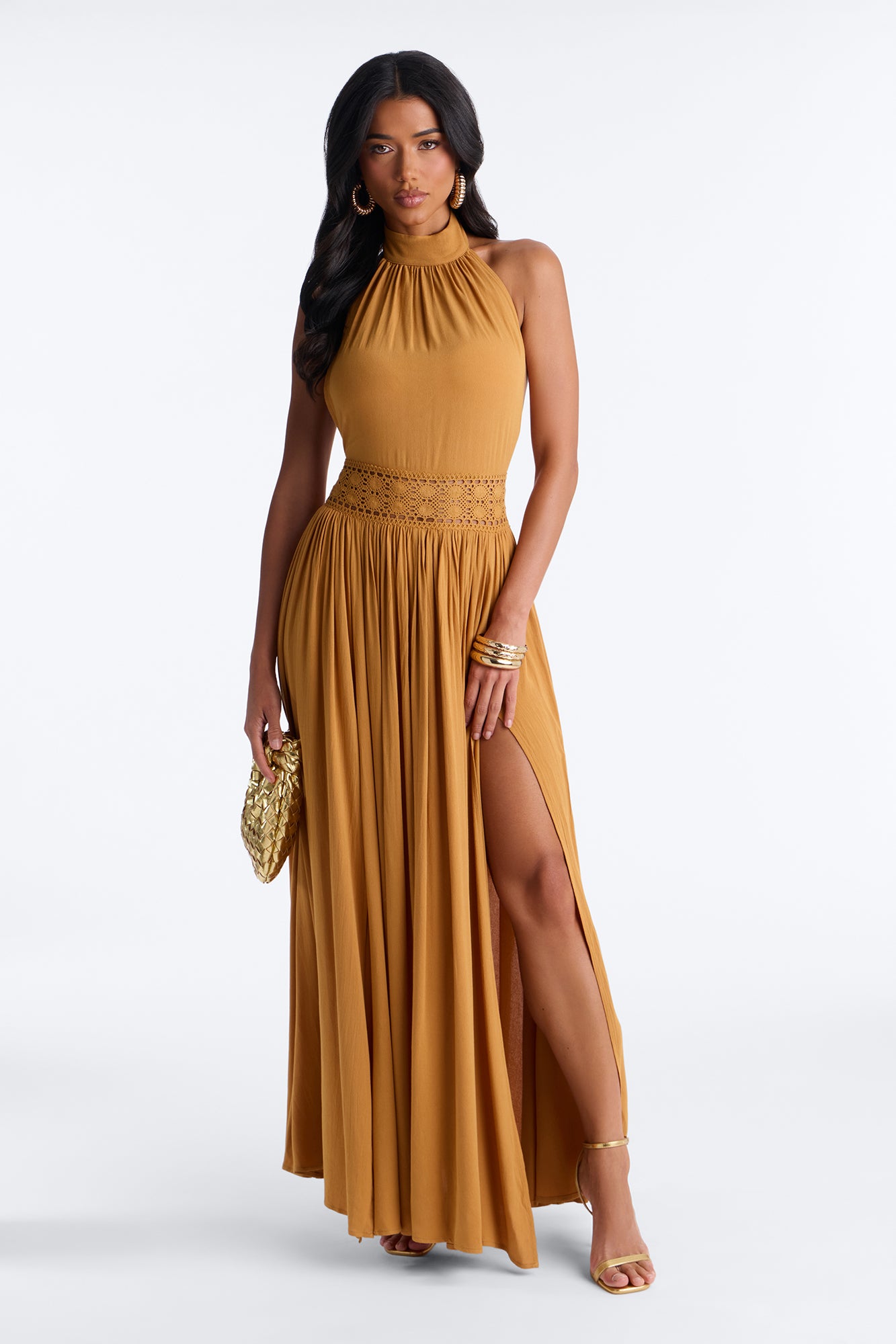 Evie Backless Flowy Gown - Cognac