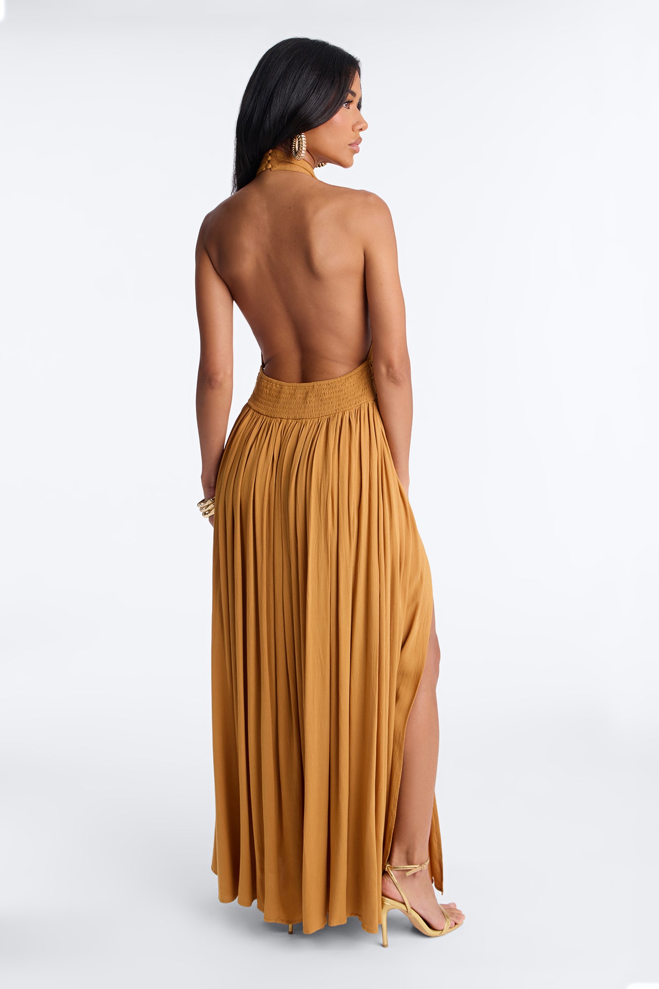 Evie Backless Flowy Gown - Cognac