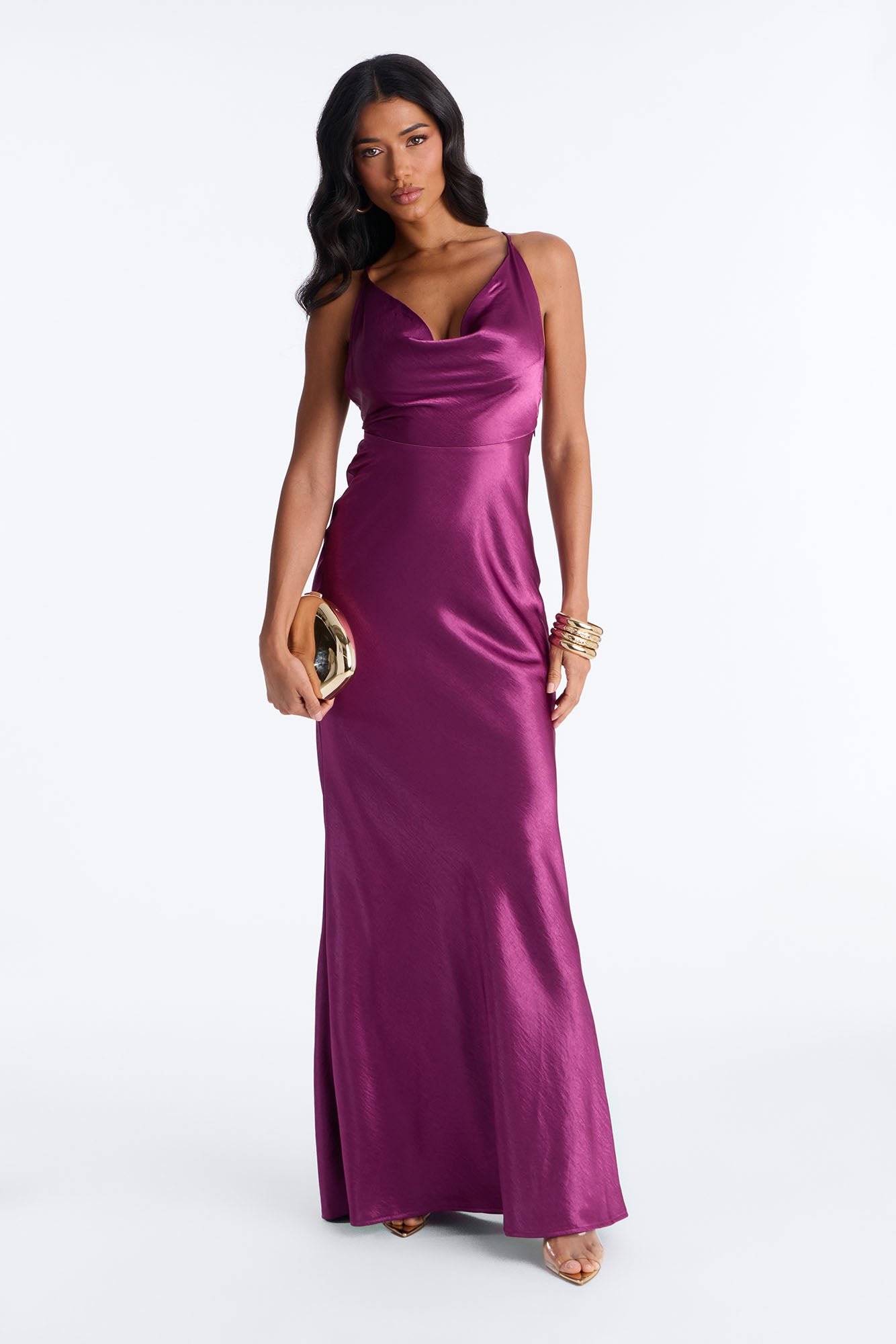 Darrah Backless Satin Gown - Plum