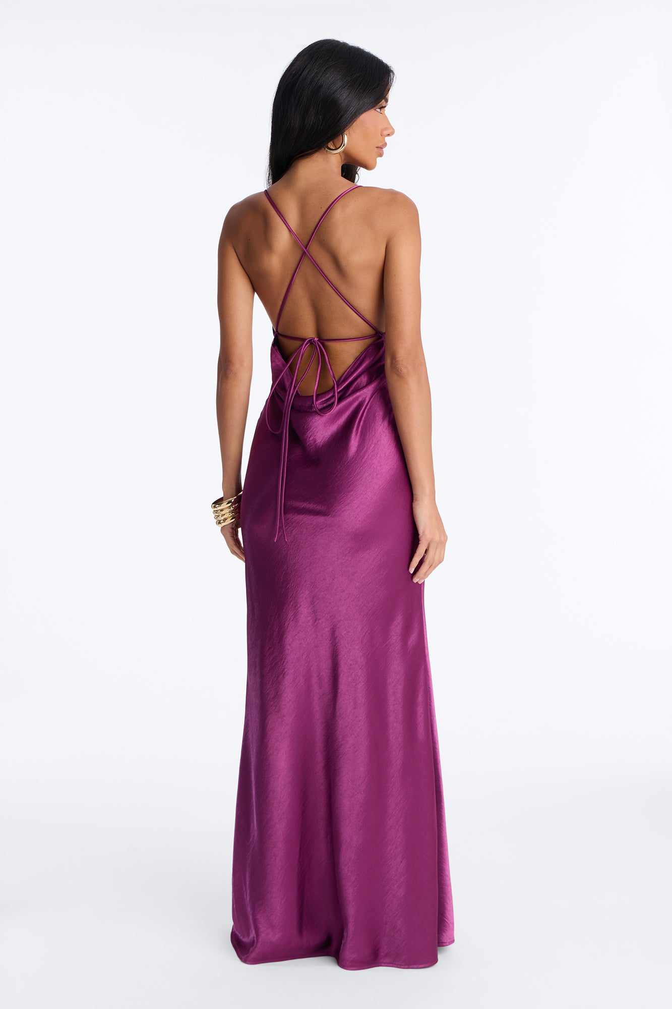 Darrah Backless Satin Gown - Plum
