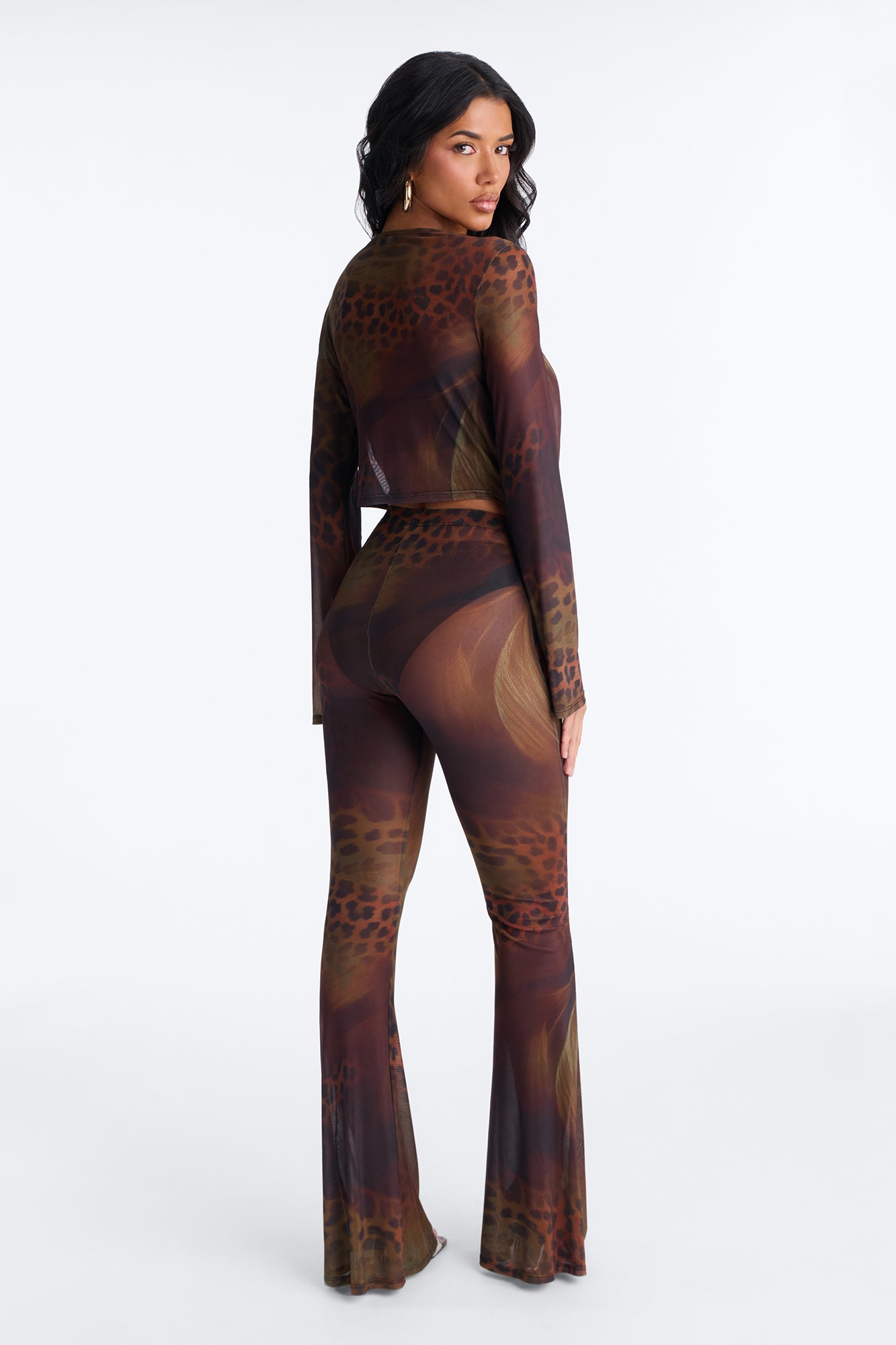 Feeling Tempted Cowl Leopard Mesh Pant Set - Brown/combo