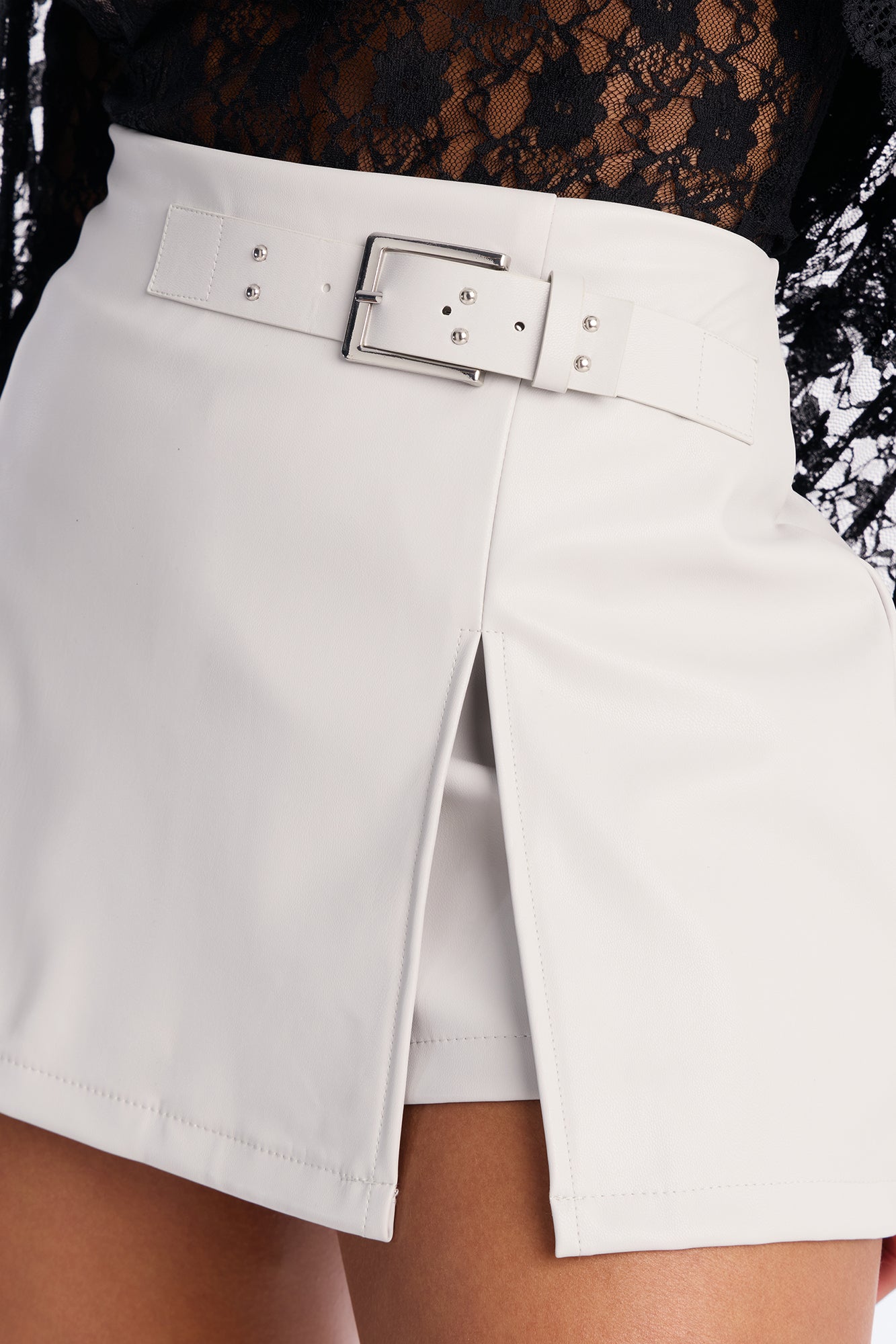 Lena Faux Leather Mini Skort - Slate Grey