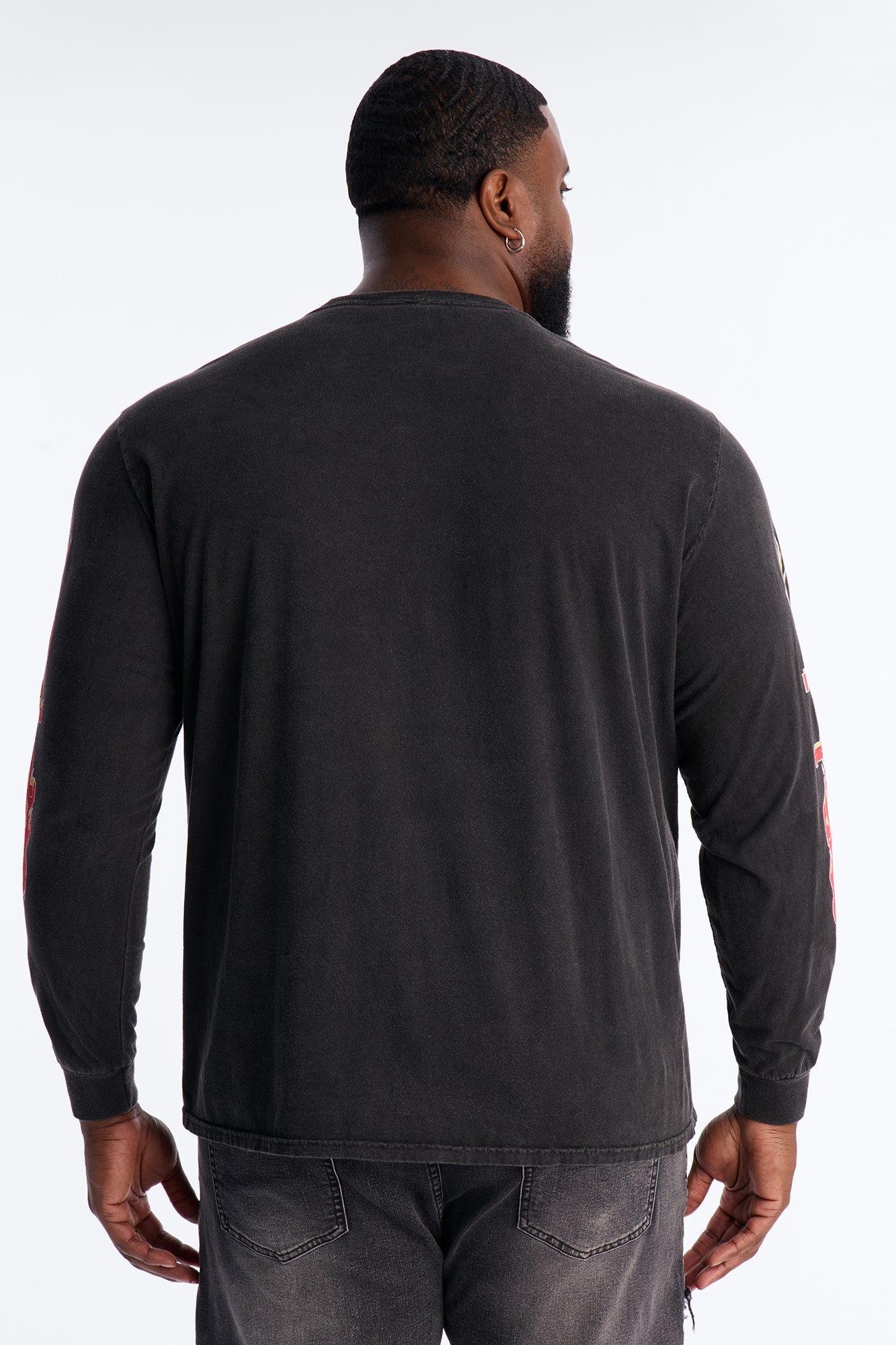 Rebel Flames Oversized Long Sleeve Tee - Black
