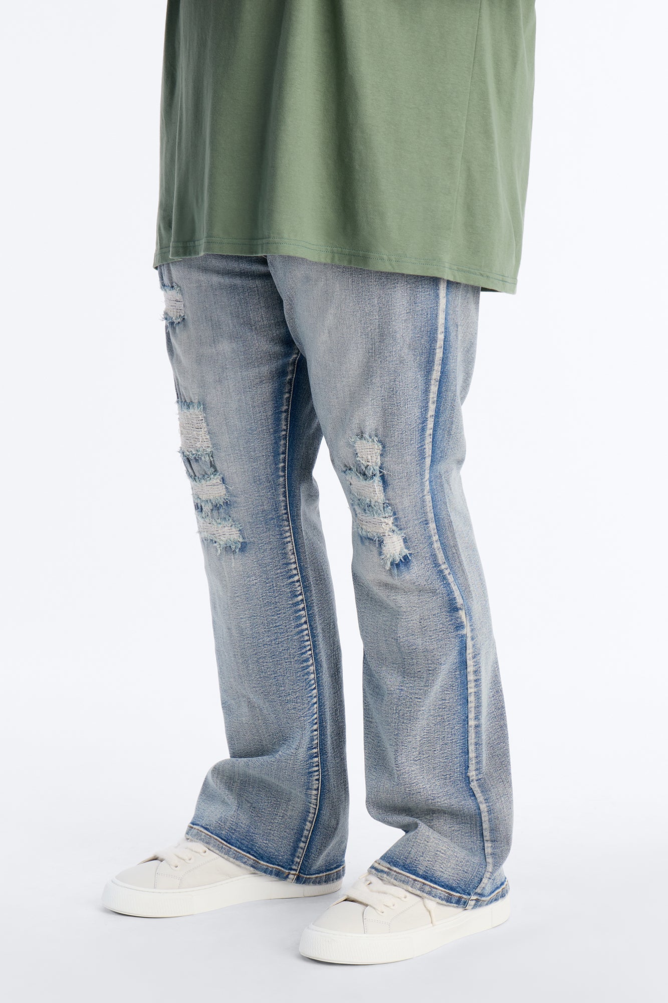 Stacked Skinny Flare Rouge Ripped Jeans - Light Wash