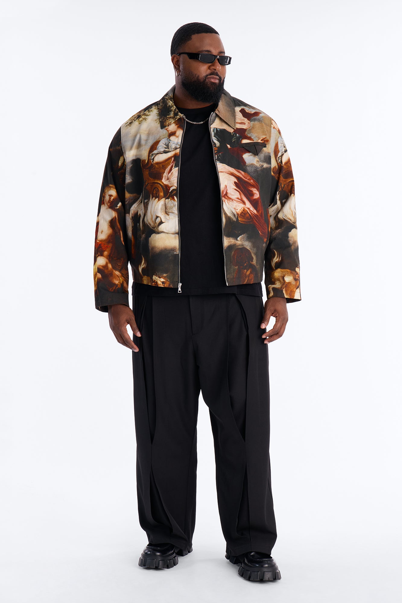 Cropped Renaissance Printed Twill Work Jacket - Multi Color