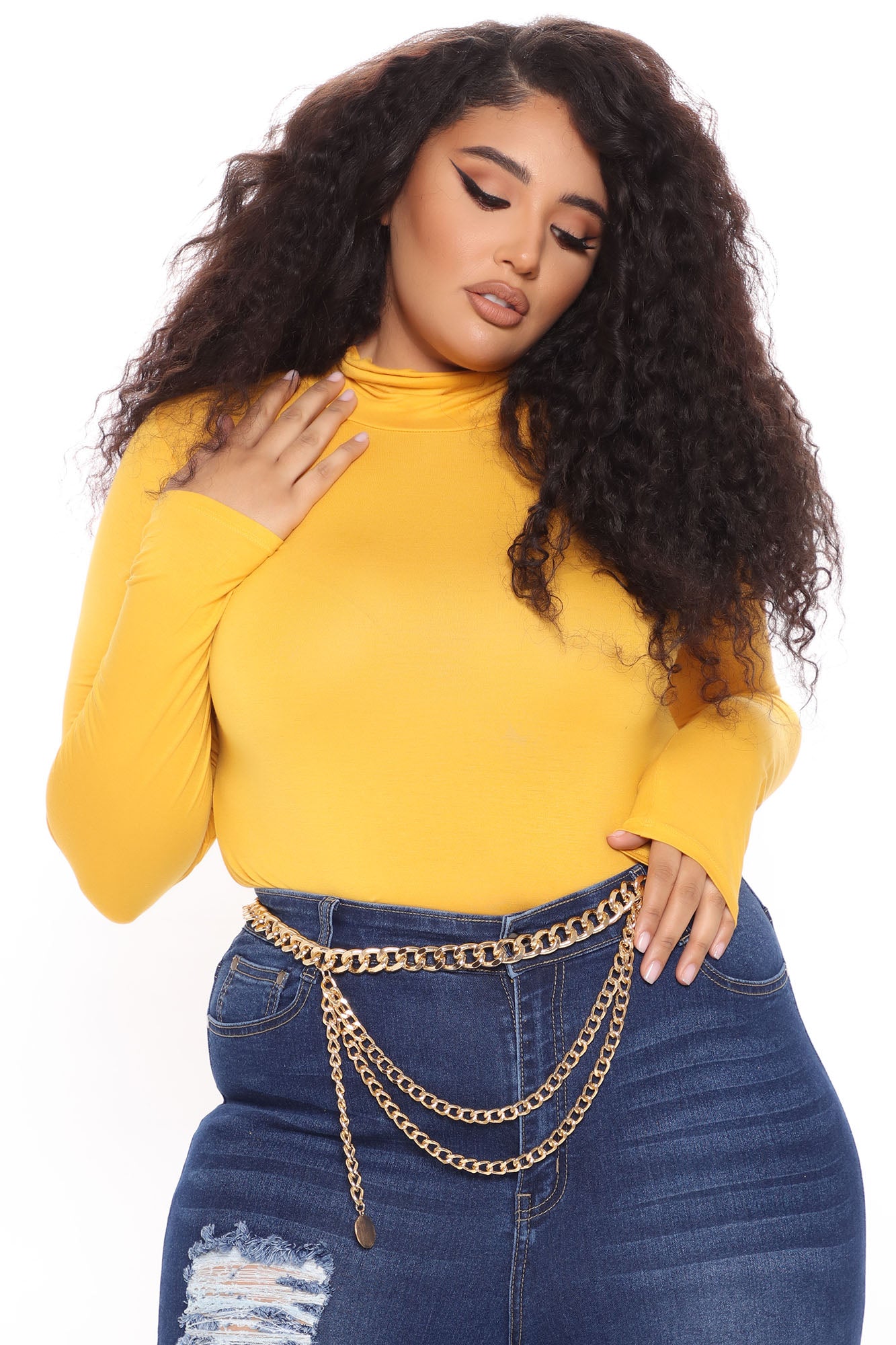 Pamela Turtle Neck Long Sleeve Top - Mustard