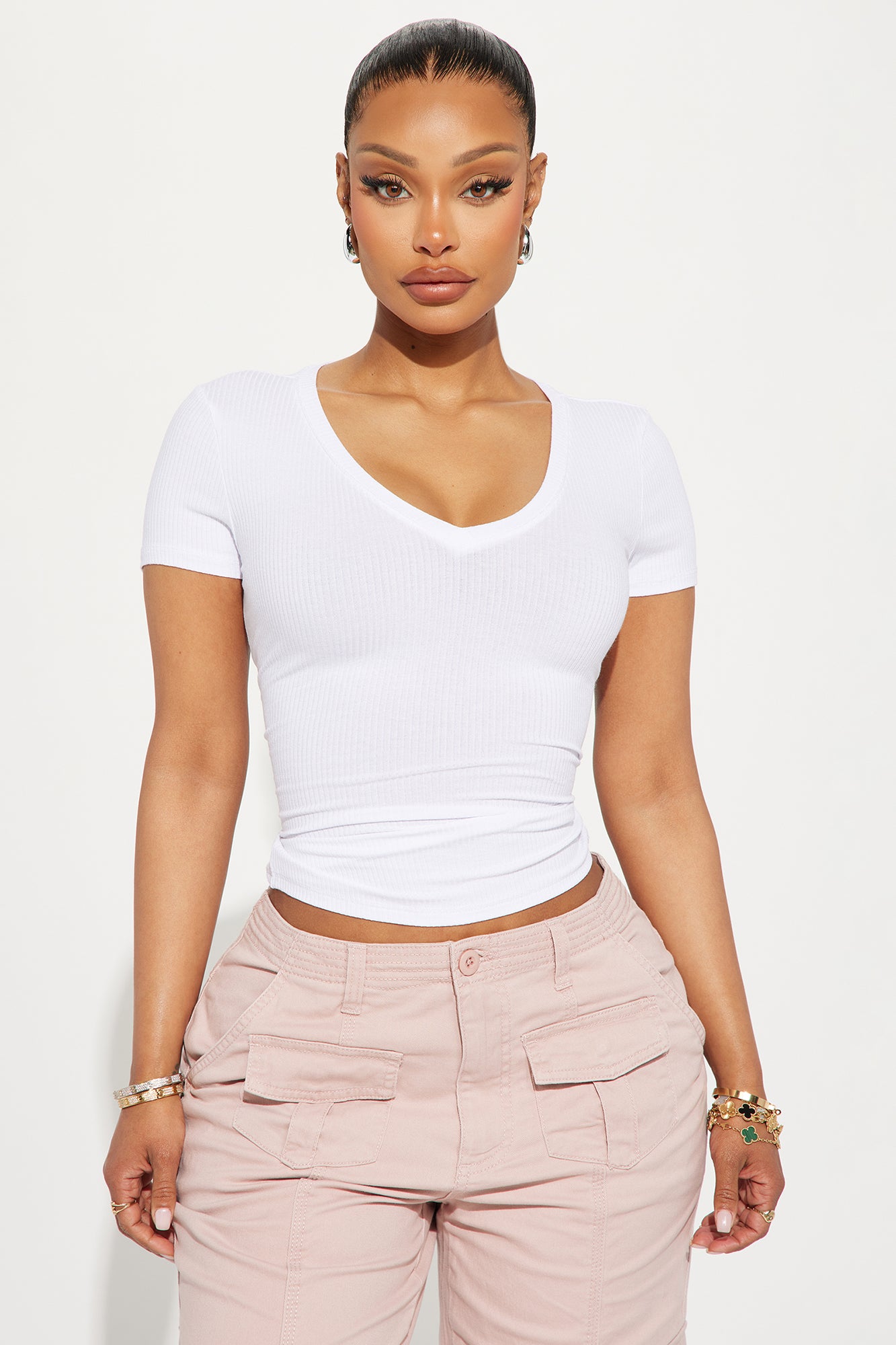 Natalie Ribbed Tee - White