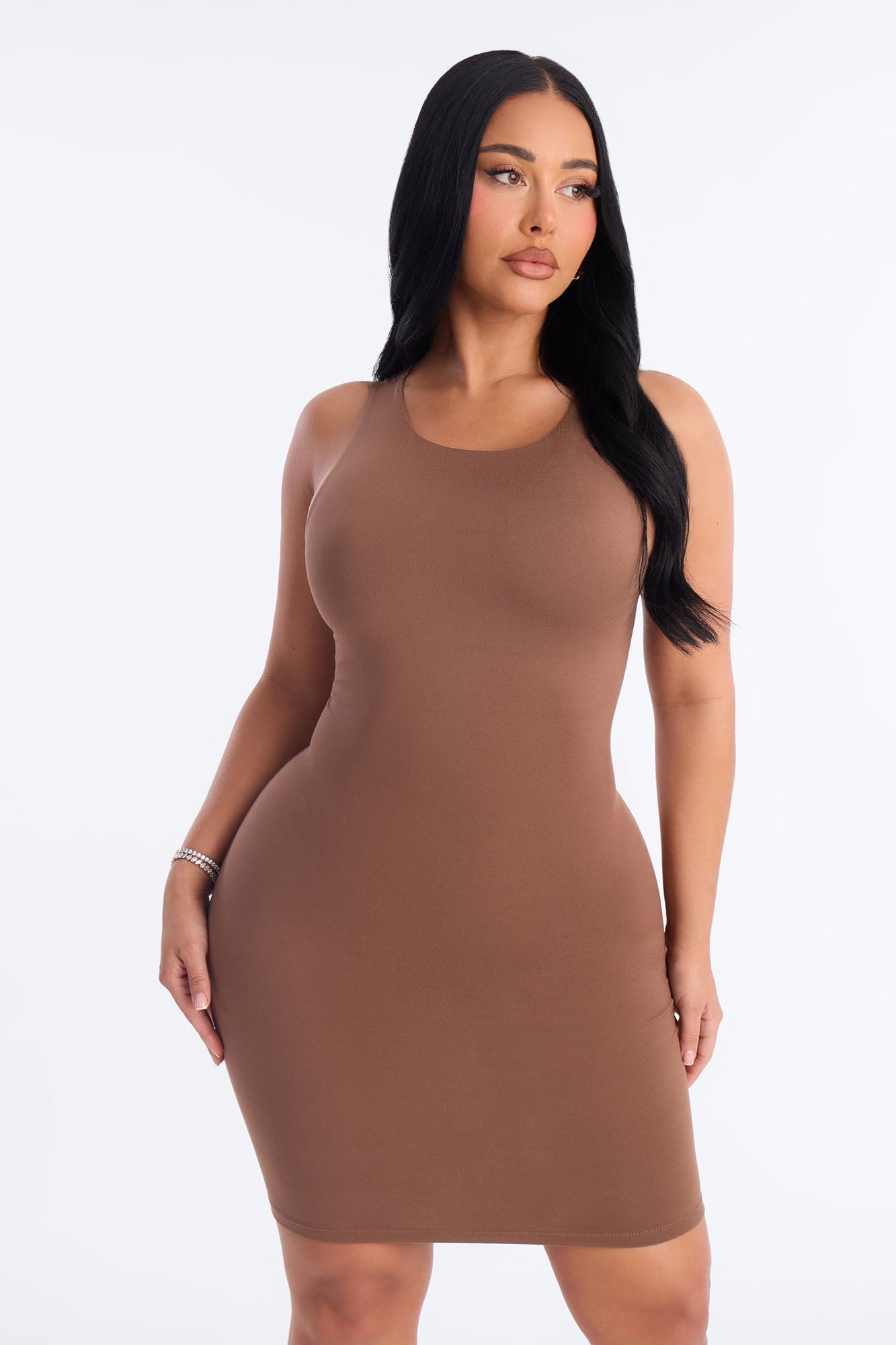 Hanna Double Lined Mini Dress - Brown