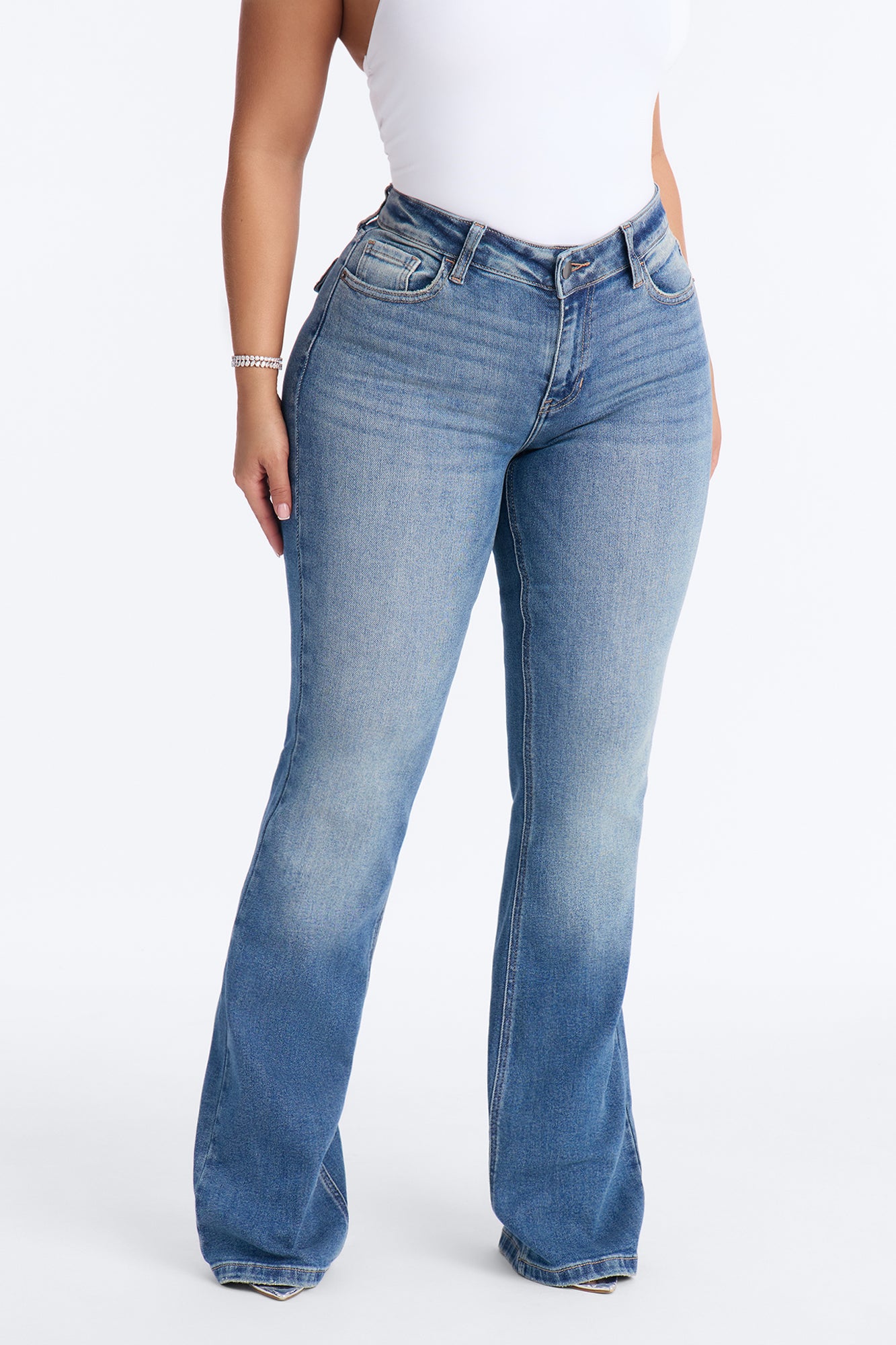 Nevada Mid Rise Stretch Flare Jeans - Medium Wash