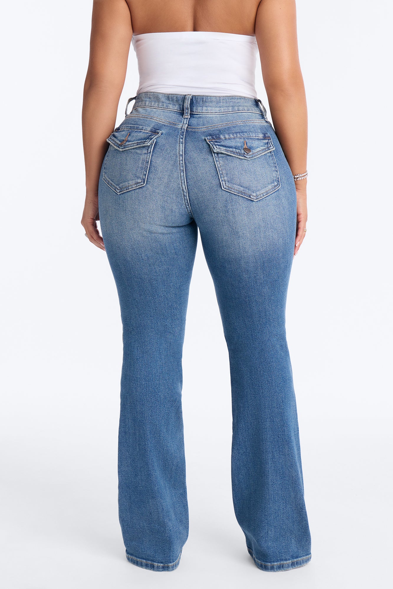 Nevada Mid Rise Stretch Flare Jeans - Medium Wash
