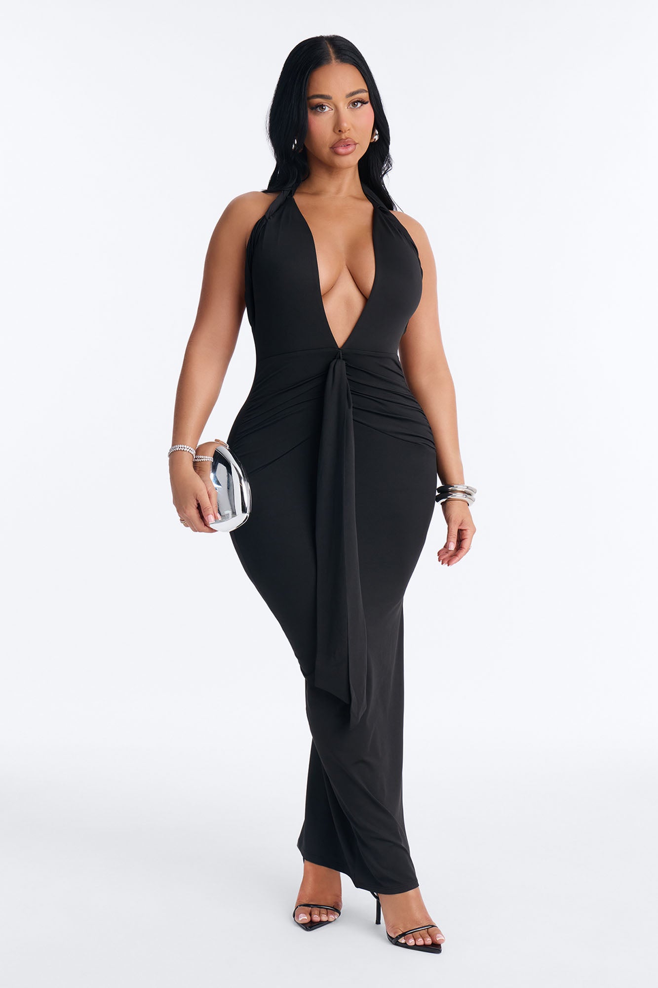 Analise Deep V Neckline Maxi Dress - Black