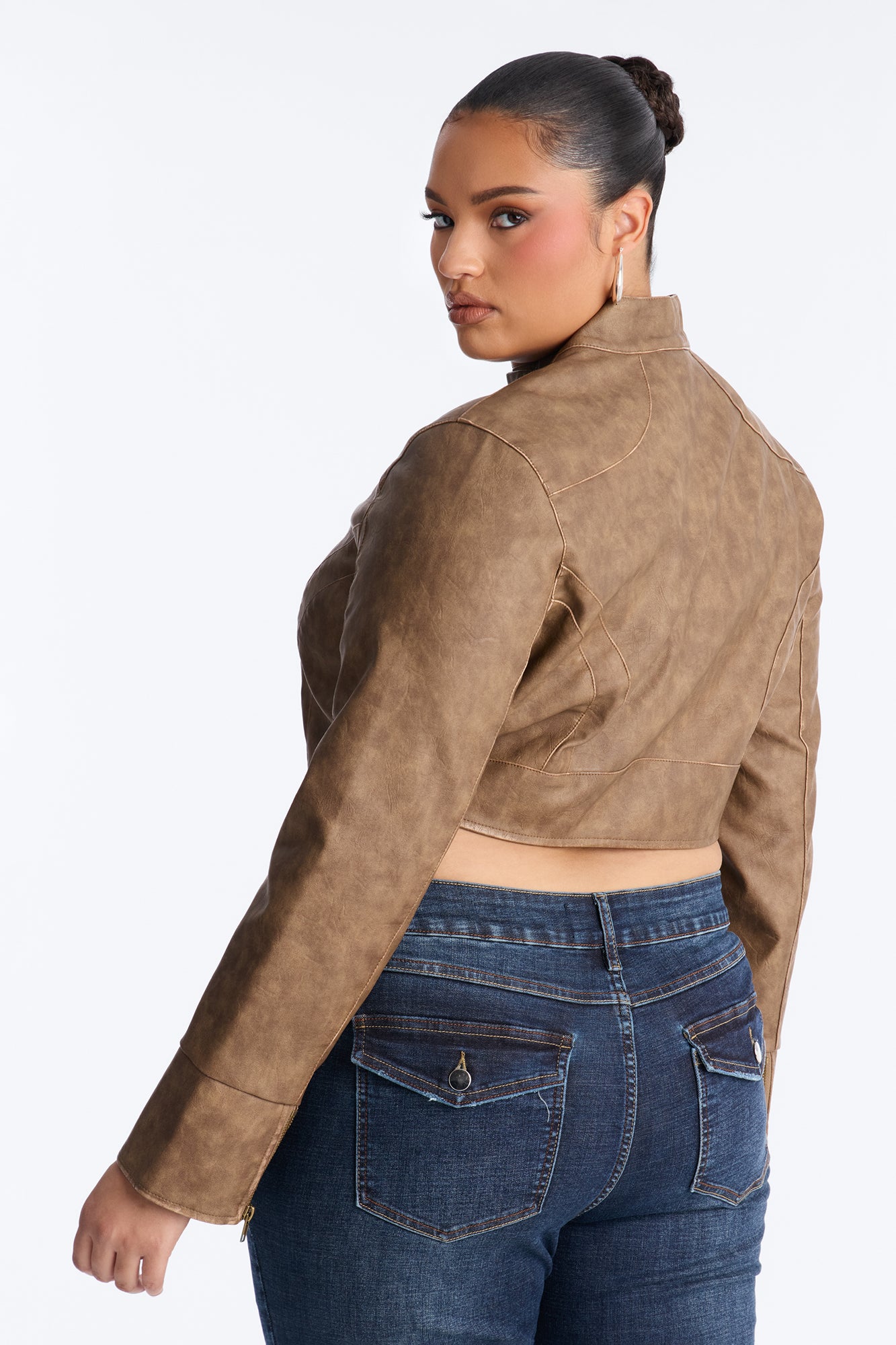 Run The Streets Fitted Washed Faux Leather Moto Jacket - Brown