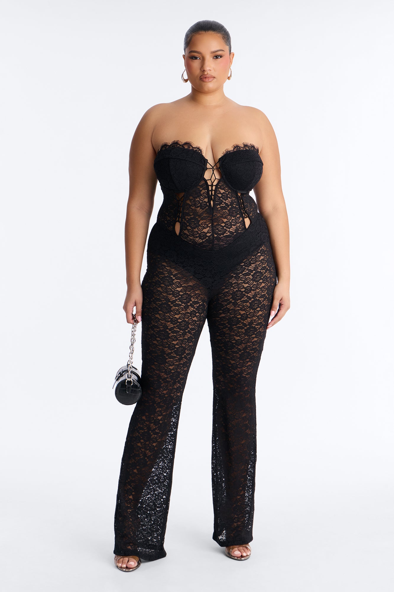 Mindy Lace Strapless Jumpsuit - Black
