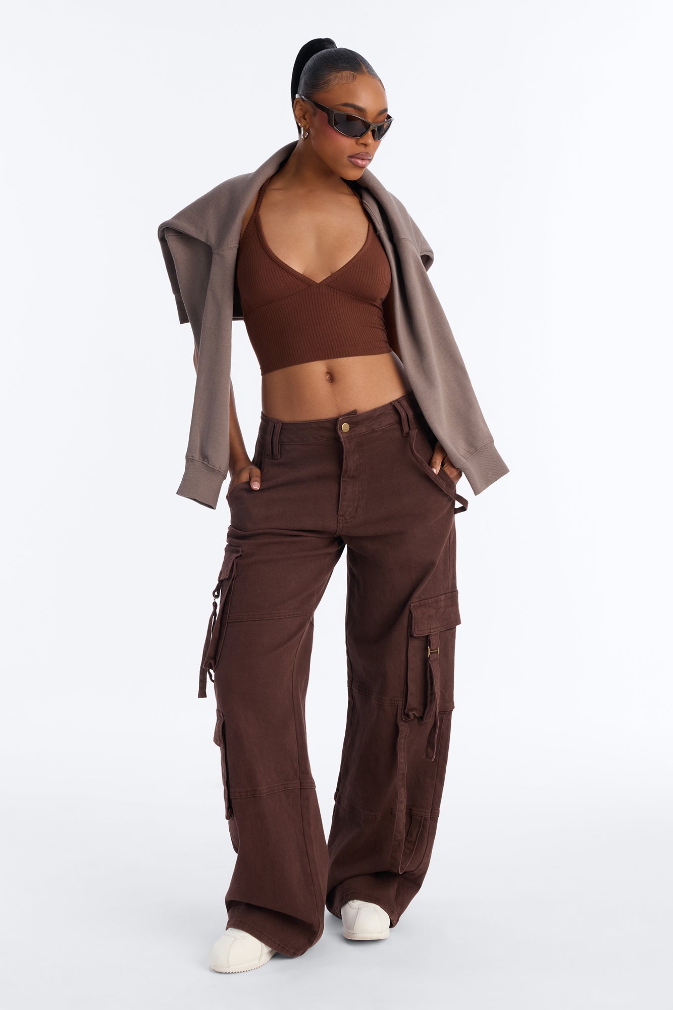 Ellie V Neck Cami Top - Chocolate