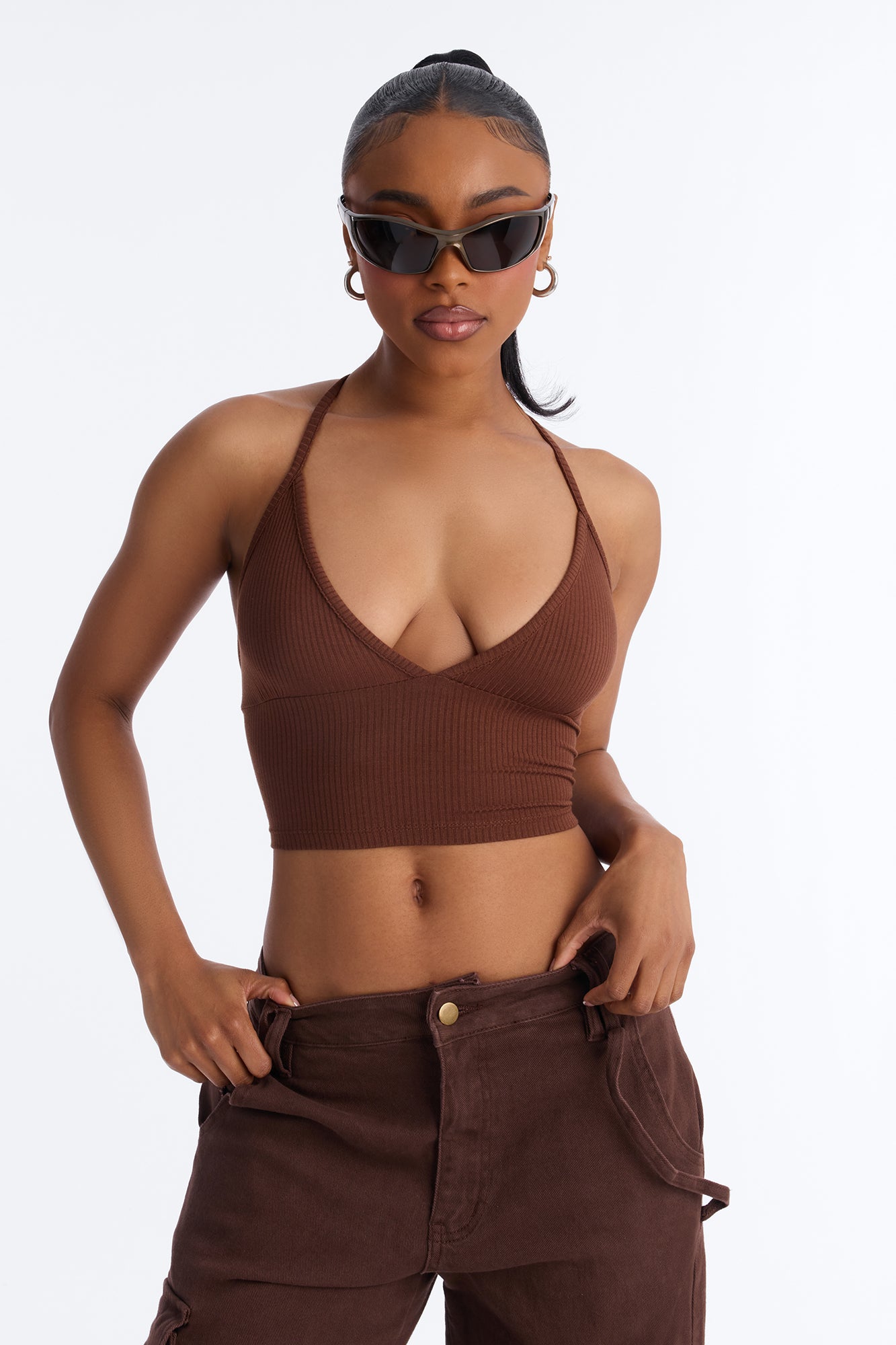 Ellie V Neck Cami Top - Chocolate