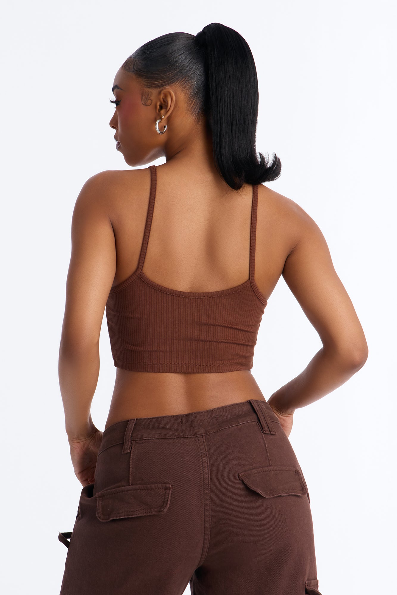 Ellie V Neck Cami Top - Chocolate