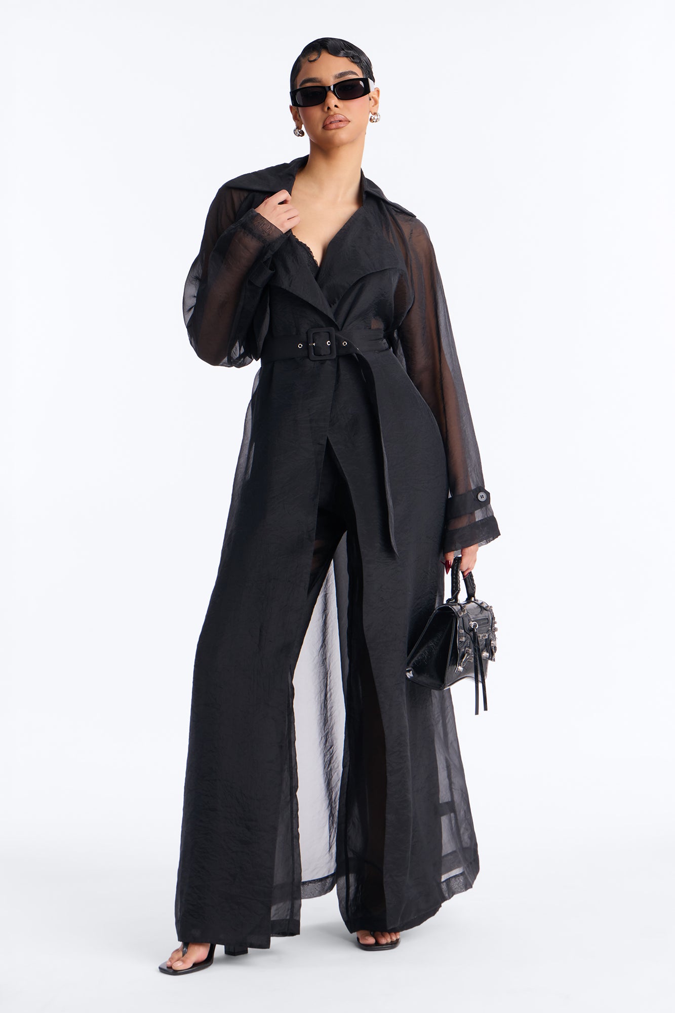 Remy Sheer Trench Pant Set - Black