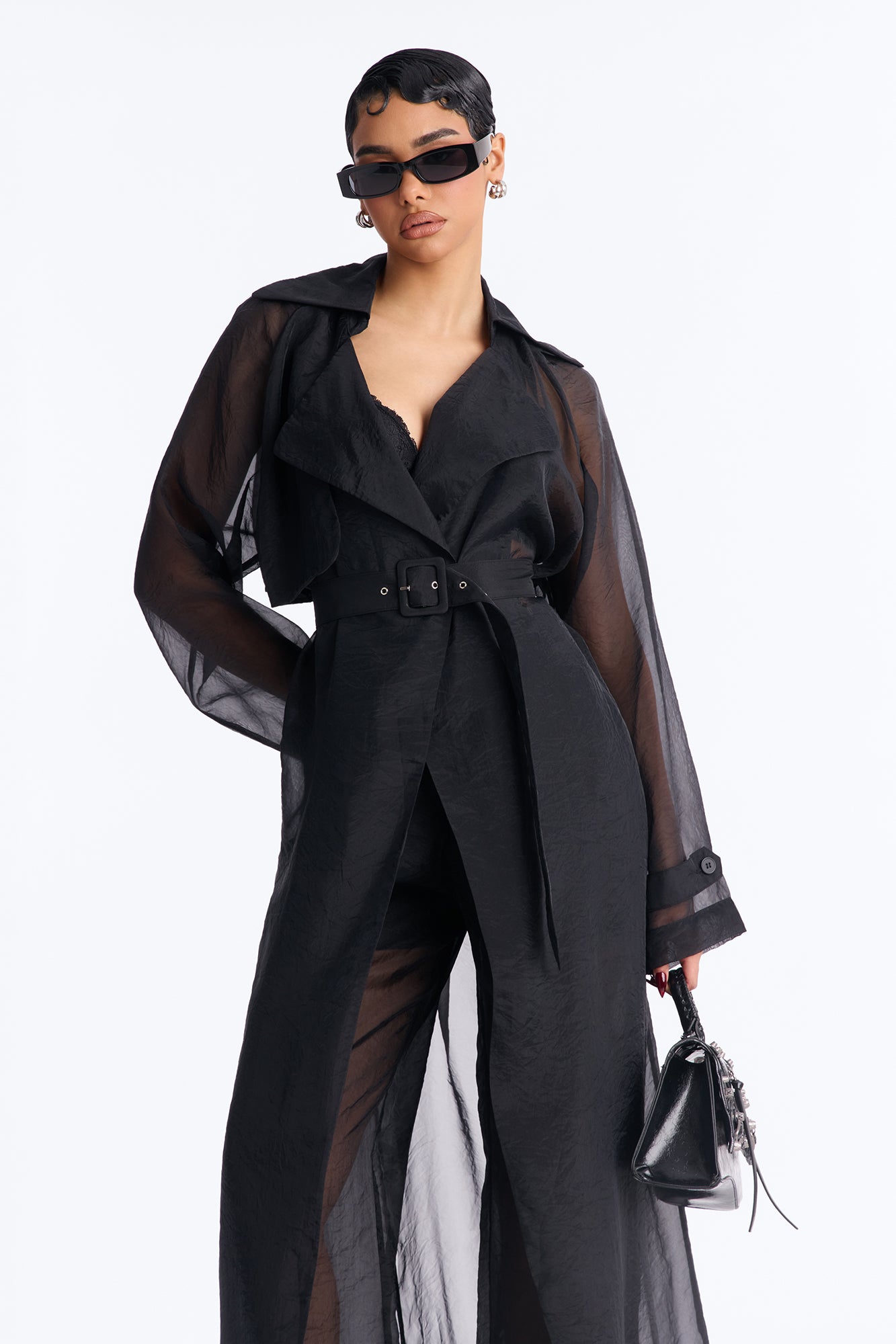 Remy Sheer Trench Pant Set - Black
