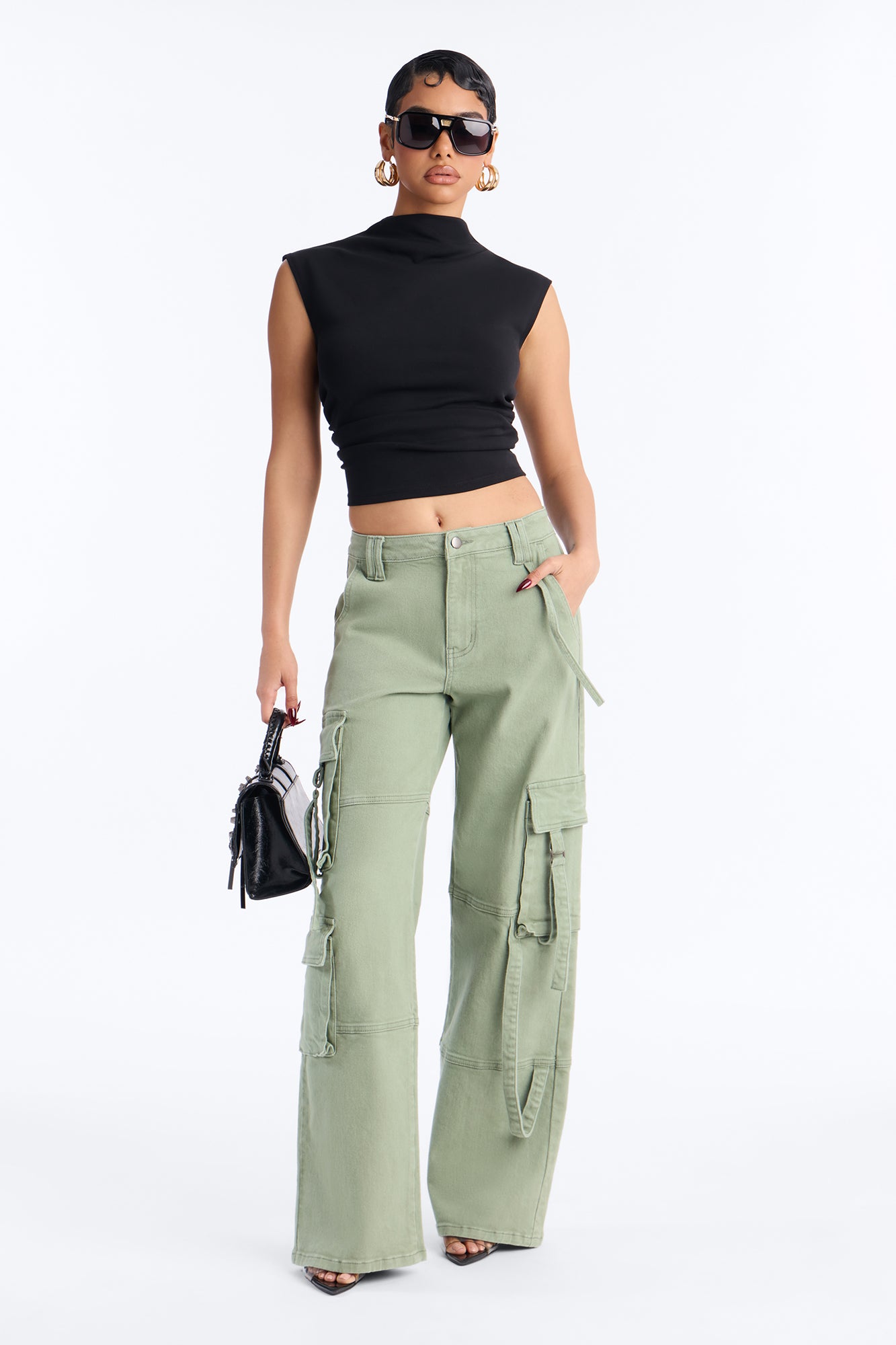Rodeo Ruched Mock Neck Top - Black
