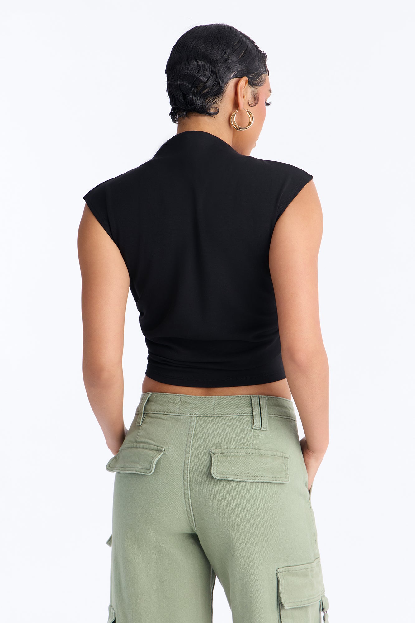 Rodeo Ruched Mock Neck Top - Black
