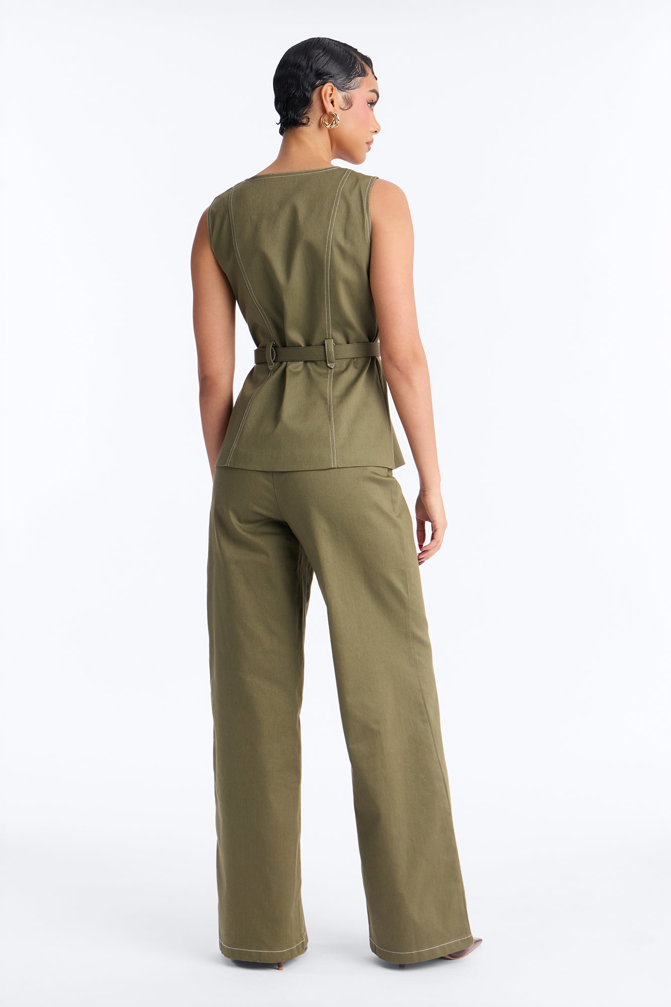 Maya Belted Vest Pant Set - Dark Olive