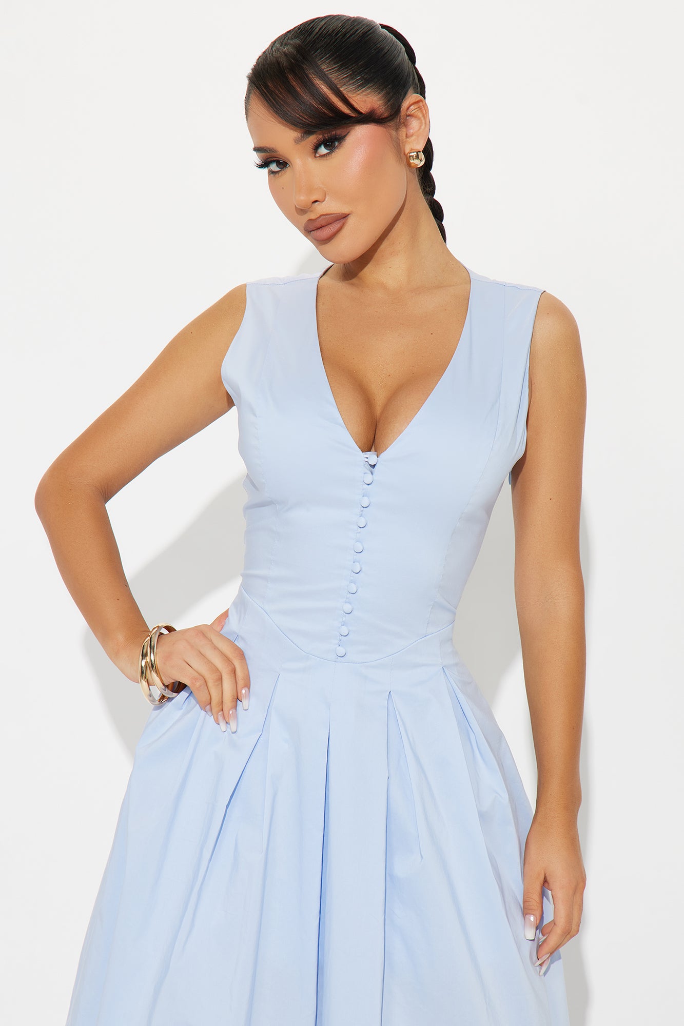 Refined Aura Poplin Midi Dress - Ice Blue
