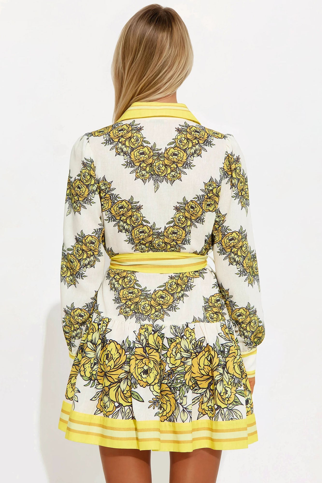 Garden Party Linen Mini Dress - Yellow/combo