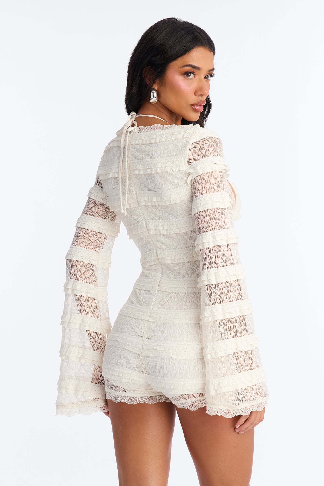 Jenna Lace 2 Piece Romper Set - Cream
