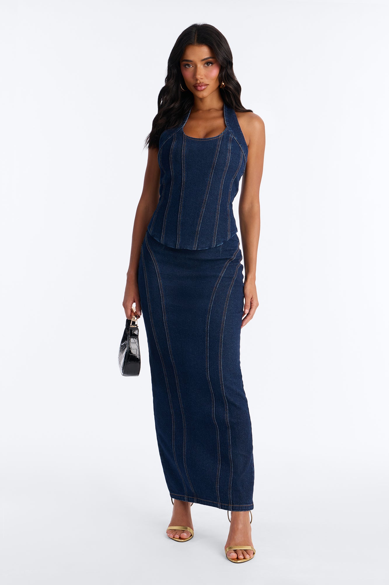 Laurie Denim Maxi Skirt Set - Dark Wash
